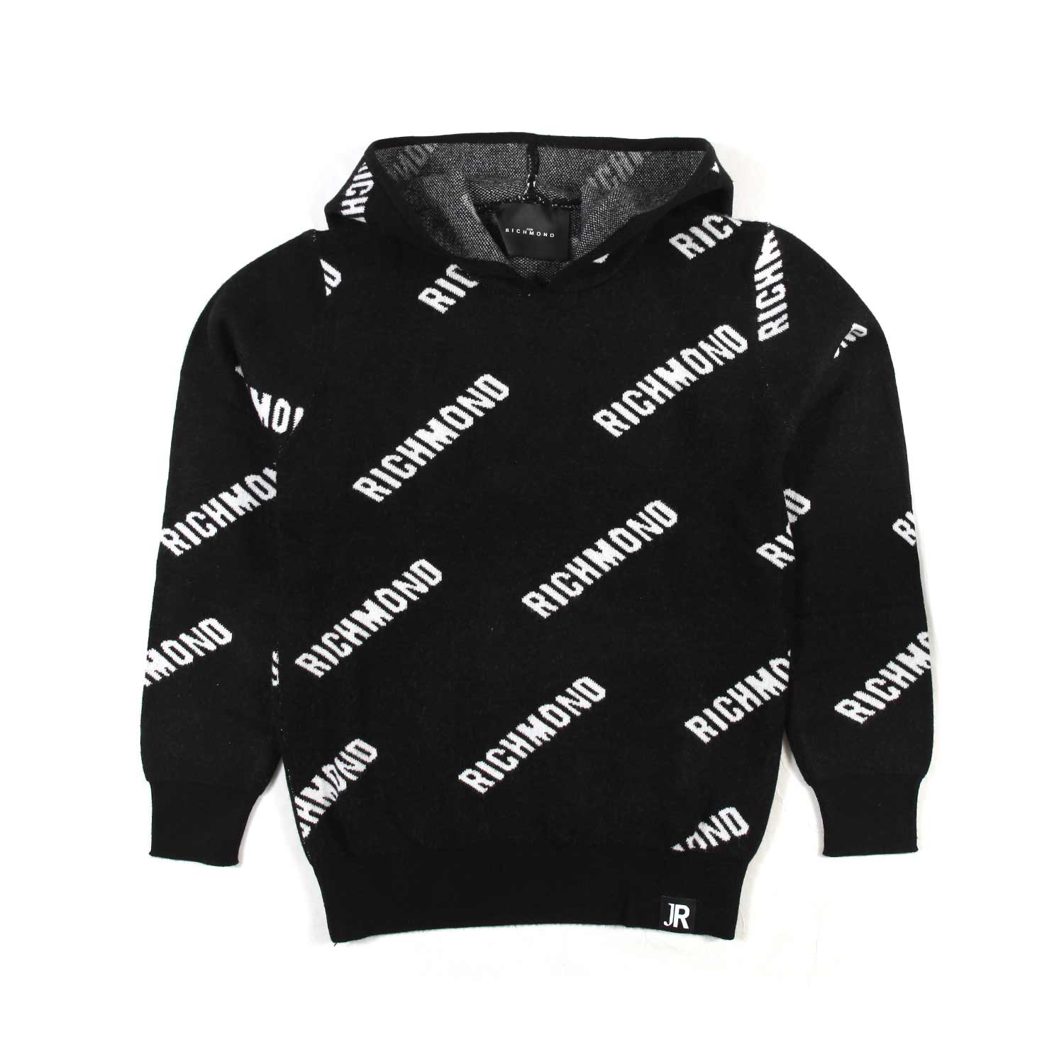 MAGLIONE UNISEX NERO CON CAPPUCCIO E LOGHI BIANCHI - annameglio.com abbigliamento moda