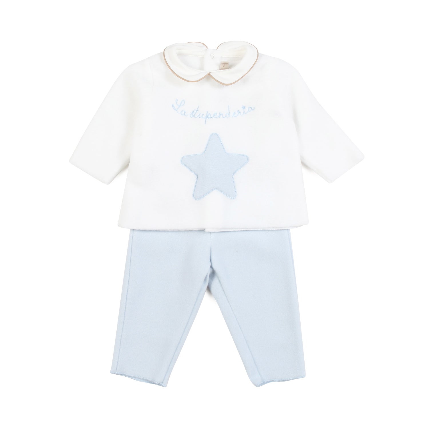 COMPLETO BIANCO E CELESTE CON STELLA NEONATO - annameglio.com abbigliamento moda