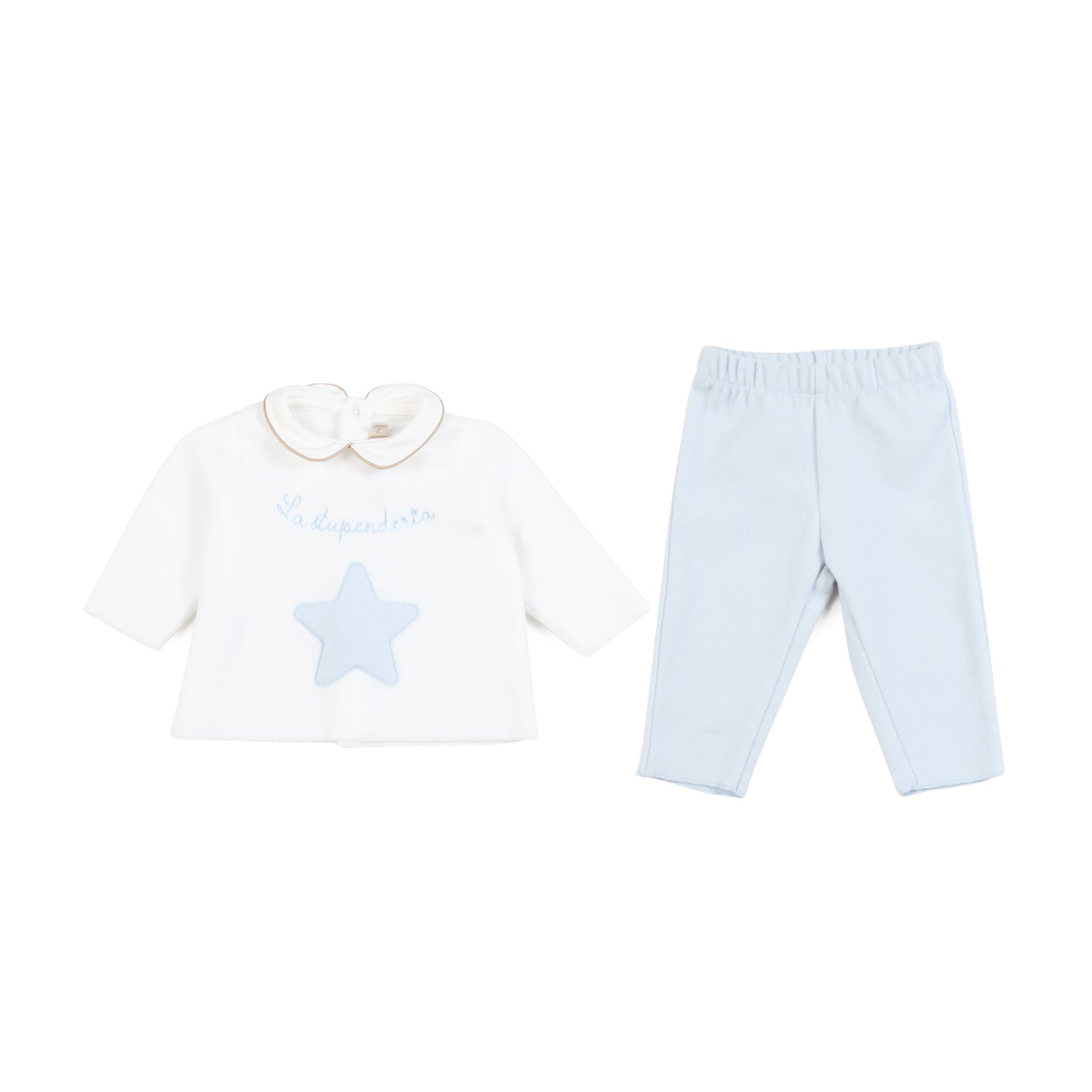COMPLETO BIANCO E CELESTE CON STELLA NEONATO - annameglio.com abbigliamento moda