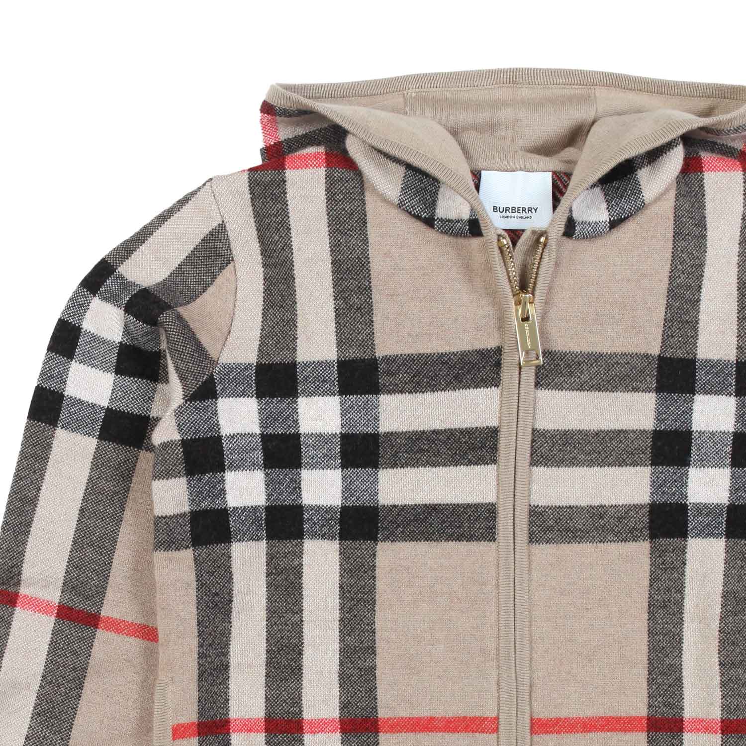 CARDIGAN BEIGE CHECK CON CAPPUCCIO UNISEX - annameglio.com abbigliamento moda