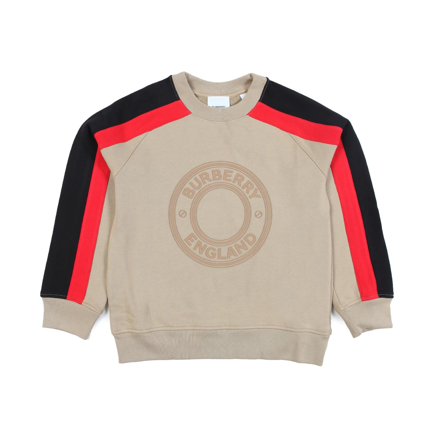 FELPA UNISEX BEIGE CON STRISCE ROSSE E NERE - annameglio.com abbigliamento moda