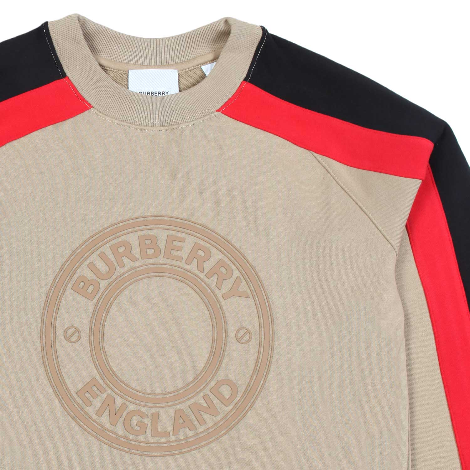 FELPA UNISEX BEIGE CON STRISCE ROSSE E NERE - annameglio.com abbigliamento moda