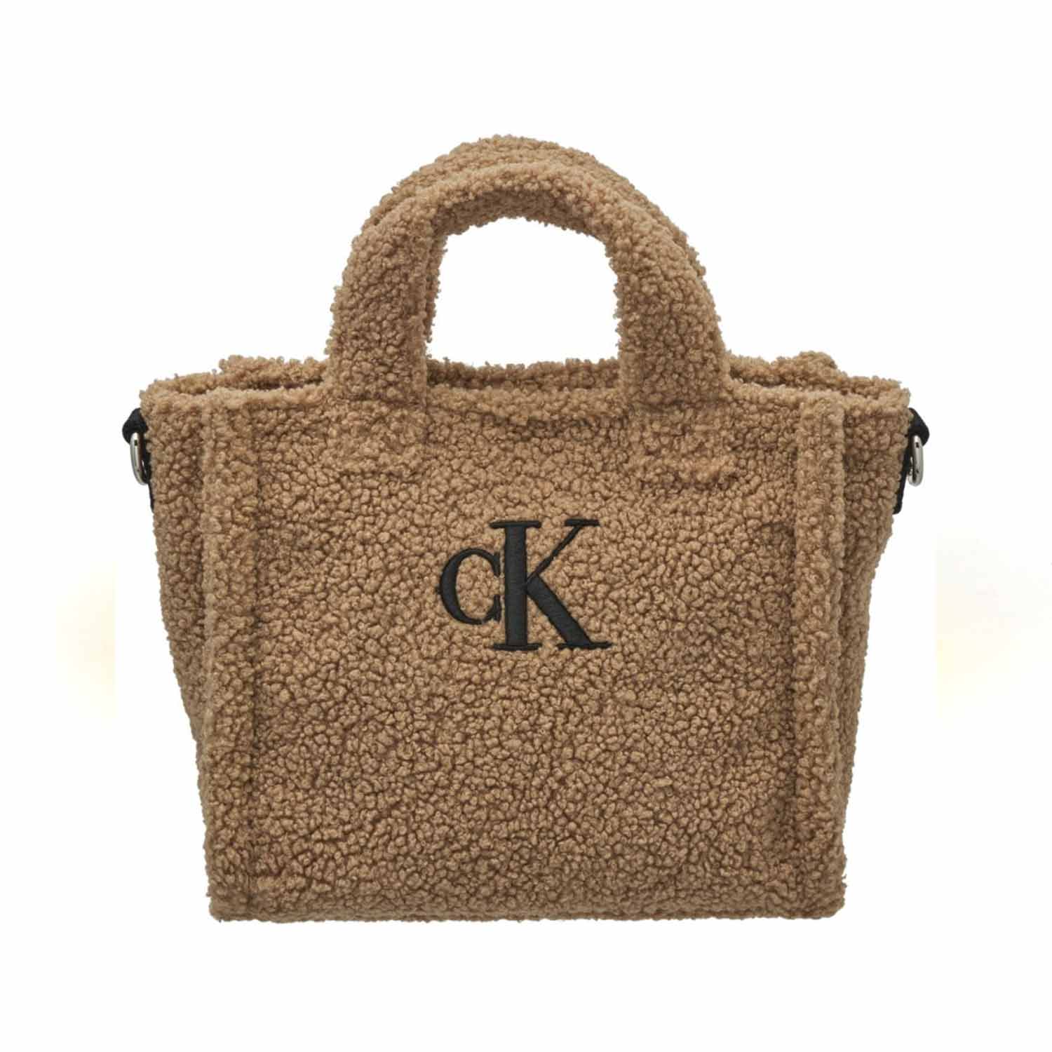 BORSA TEDDY CAMMELLO CON LOGO CK NERO - annameglio.com abbigliamento moda