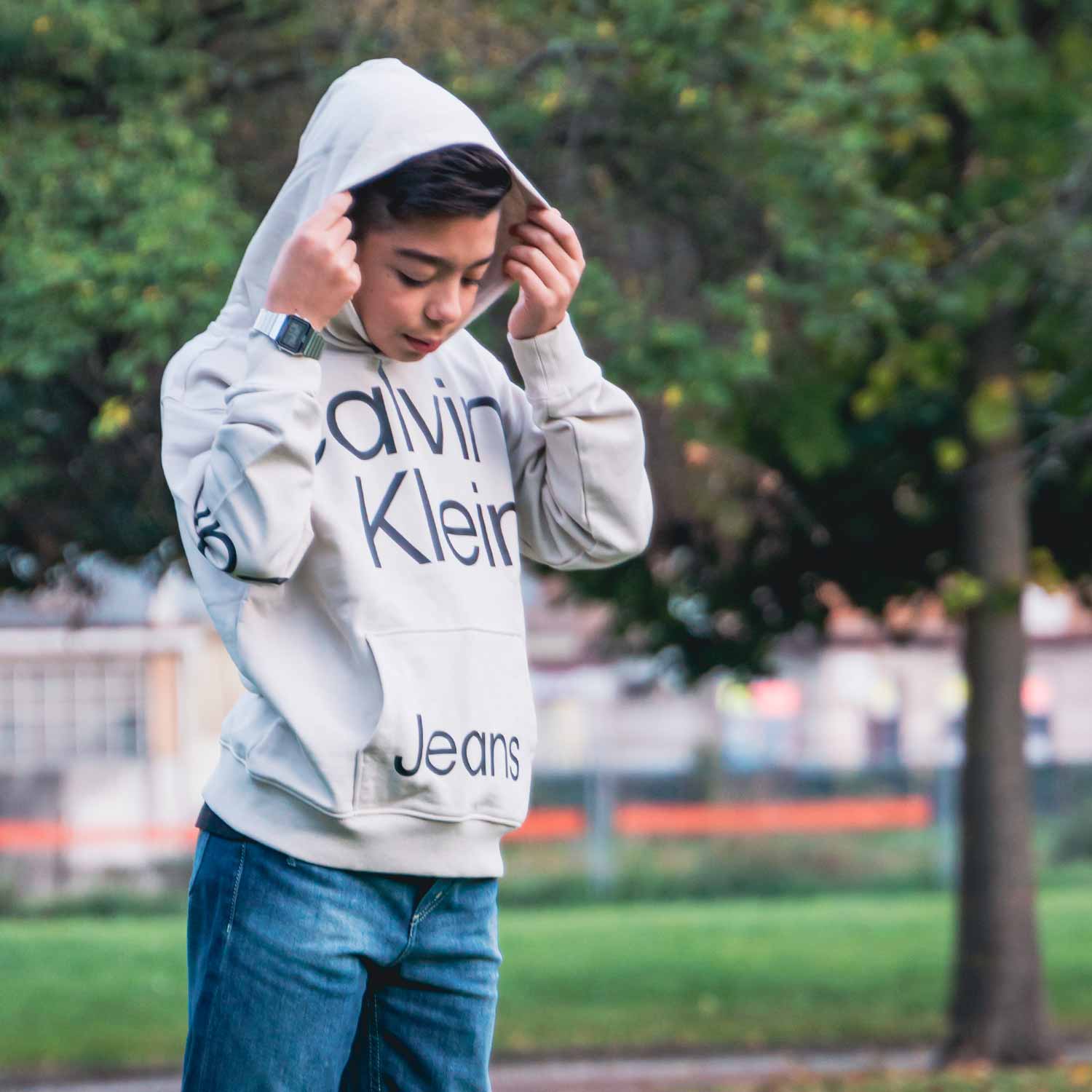 FELPA UNISEX BIANCO GHIACCIO CON CAPPUCCIO E LOGHI - annameglio.com abbigliamento moda