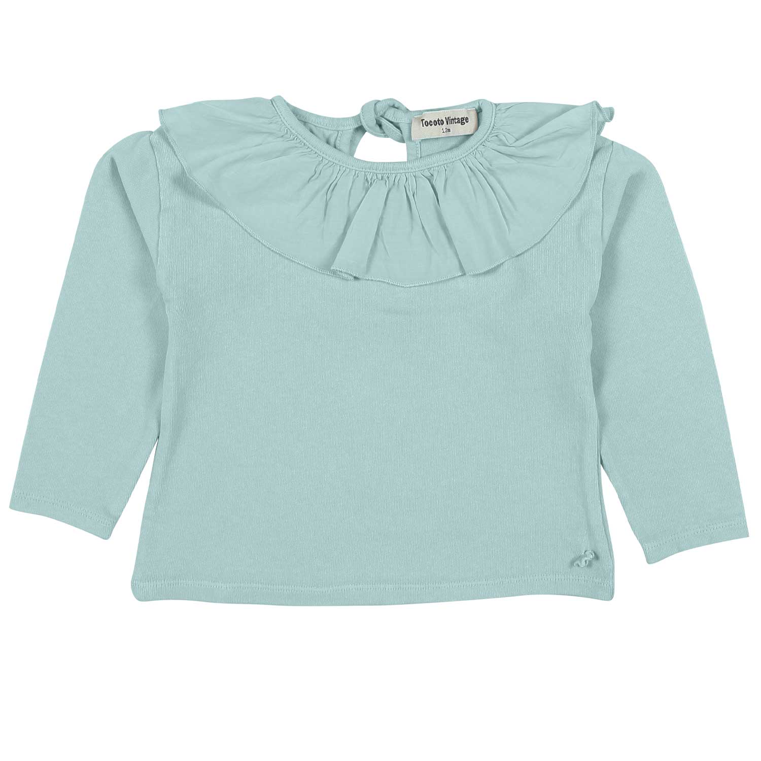 T-SHIRT VERDE TIFFANY CON COLLO VOLANTS BIMBA - annameglio.com abbigliamento moda