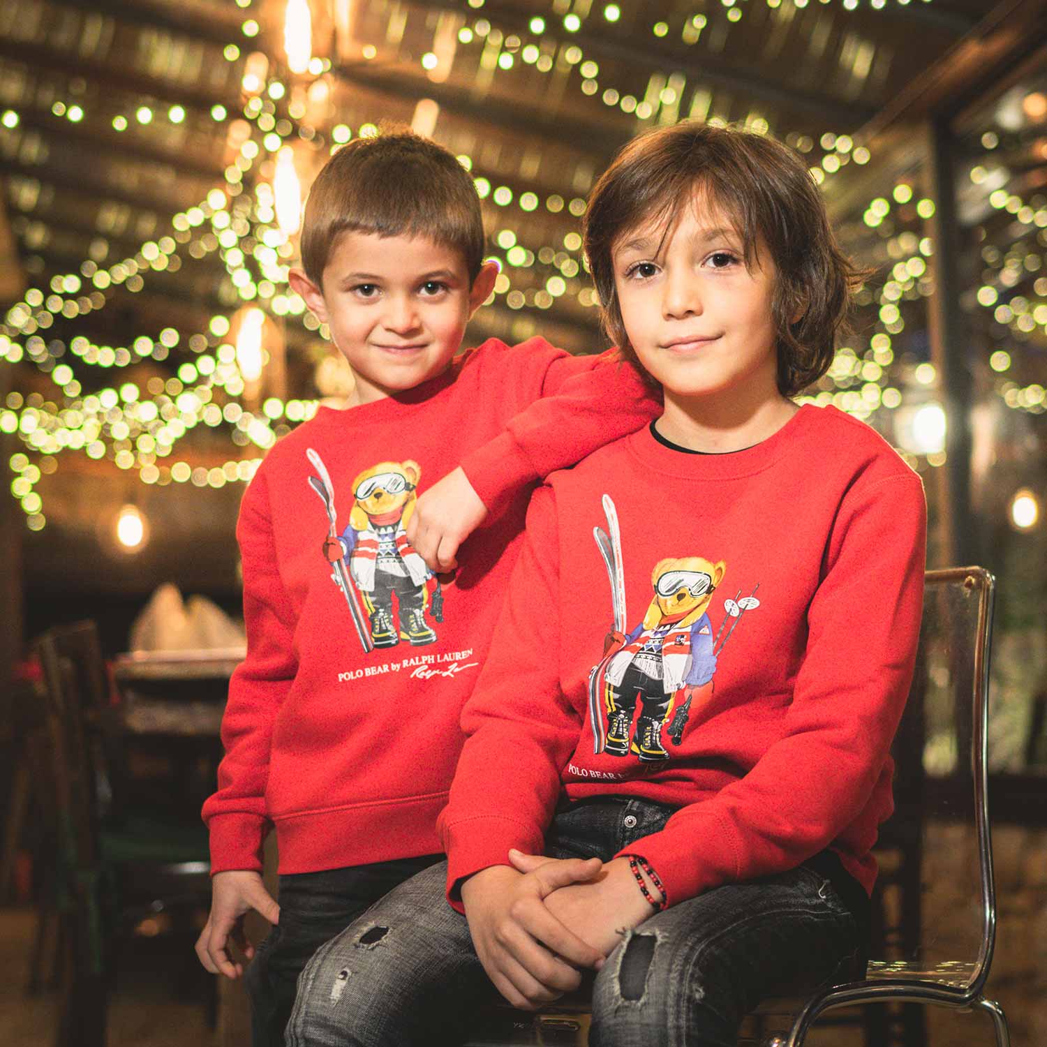 FELPA ROSSA CON STAMPA POLO BEAR SCIATORE - annameglio.com abbigliamento moda