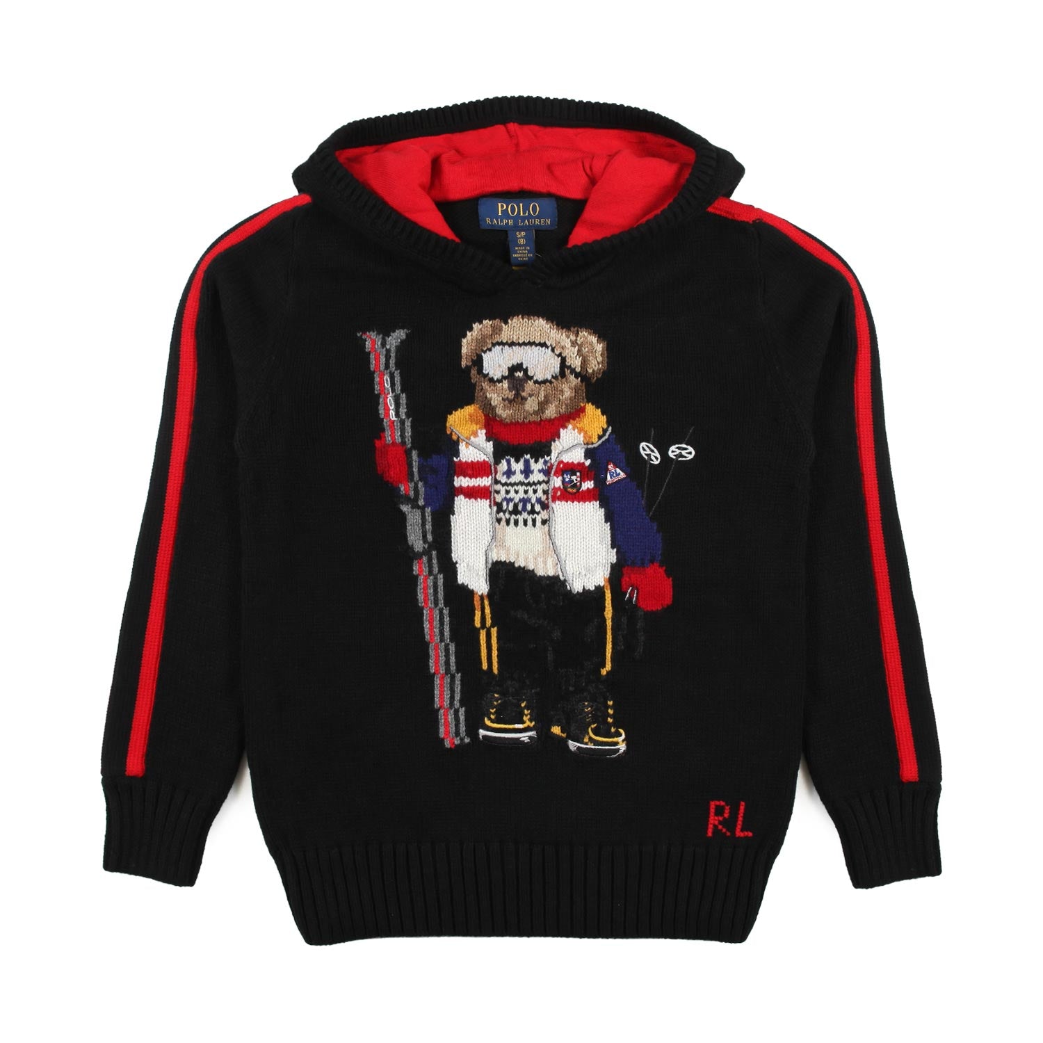 MAGLIONE NERO E ROSSO CON CAPPUCCIO E POLO BEAR - annameglio.com abbigliamento moda