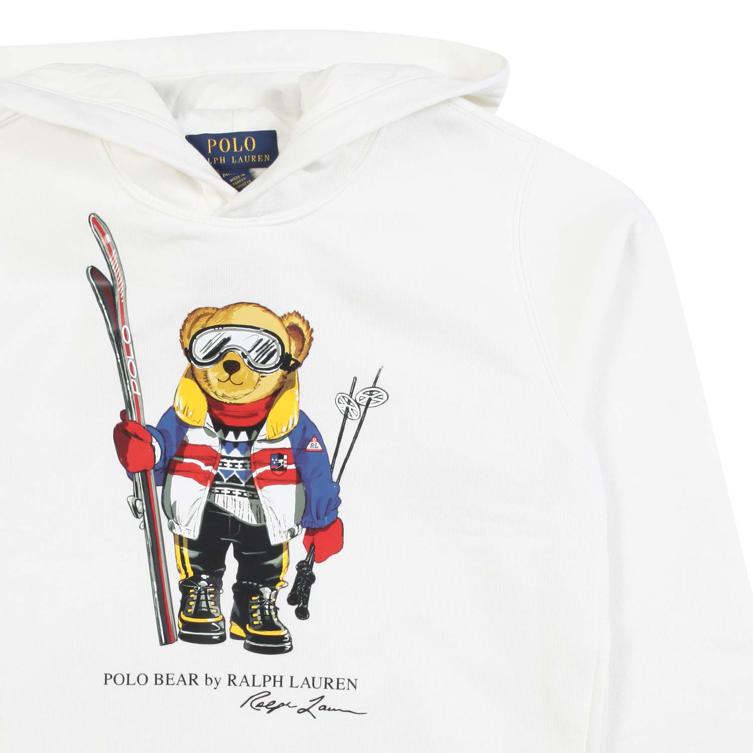 FELPA HOODIE BIANCA CON POLO BEAR SCIATORE - annameglio.com abbigliamento moda