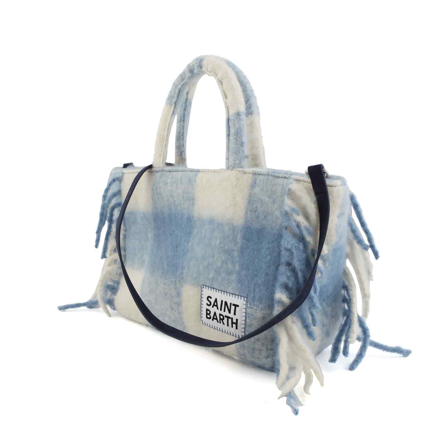 BORSA COLETTE BLANKET CELESTE E BIANCA A QUADRI - annameglio.com abbigliamento moda