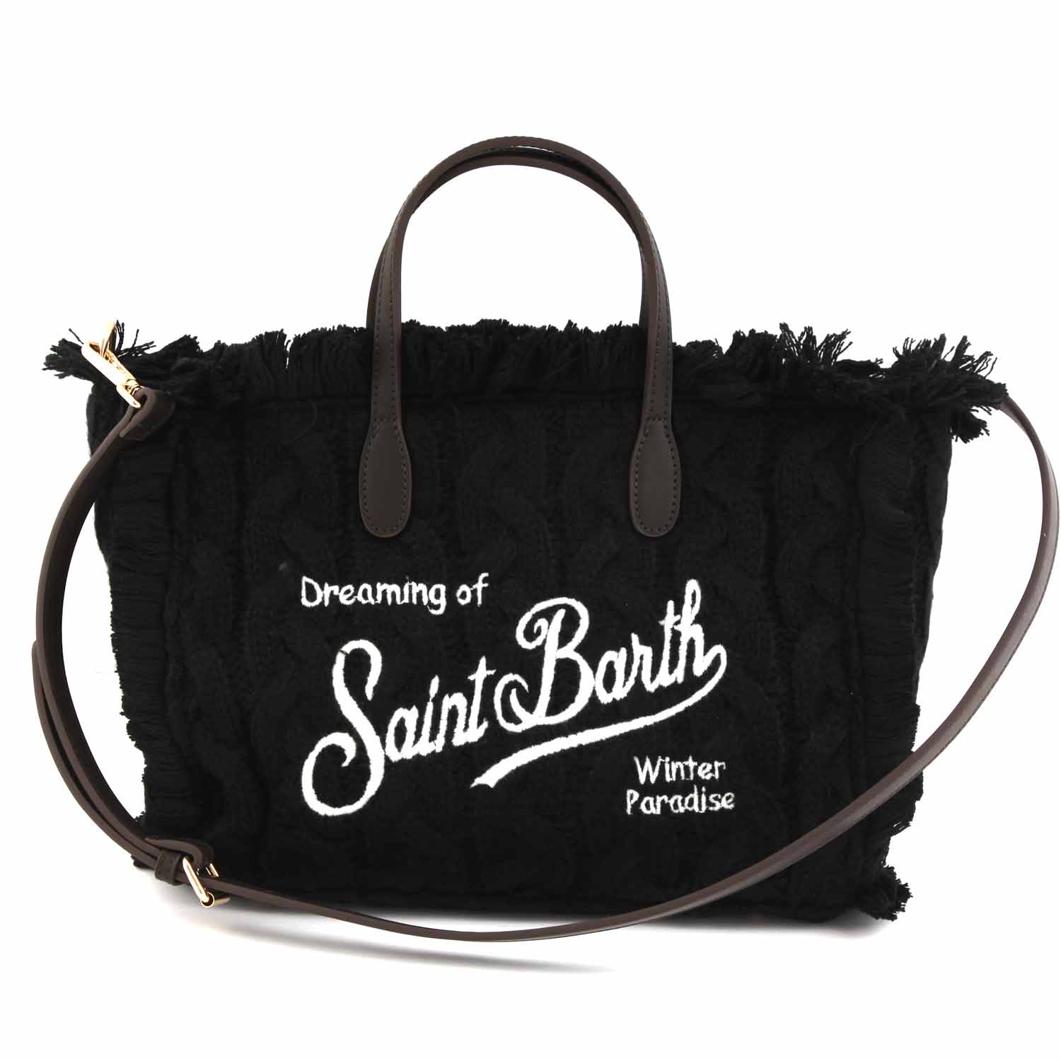 BORSA COLETTE NERA A TRECCE CON LOGHI BIANCHI - annameglio.com abbigliamento moda