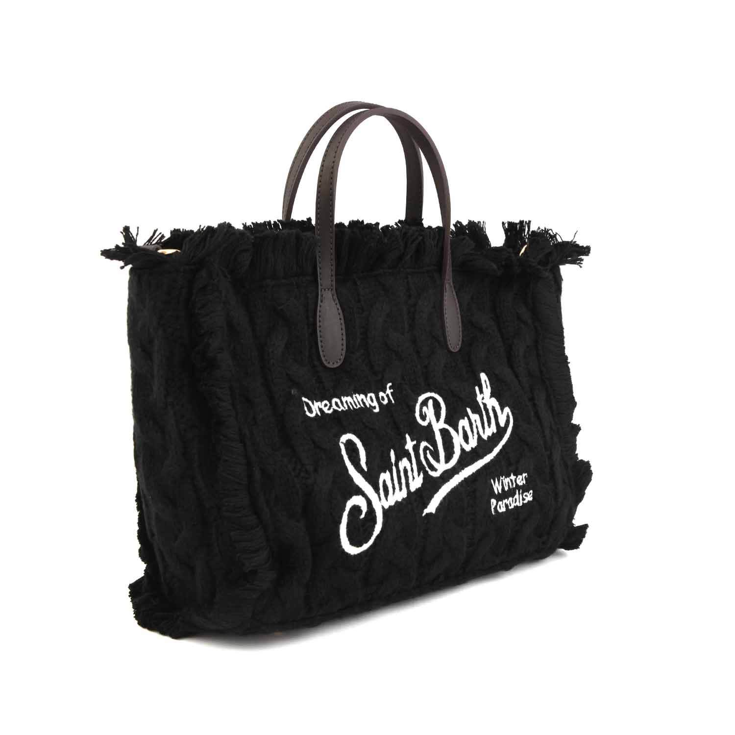 BORSA COLETTE NERA A TRECCE CON LOGHI BIANCHI - annameglio.com abbigliamento moda