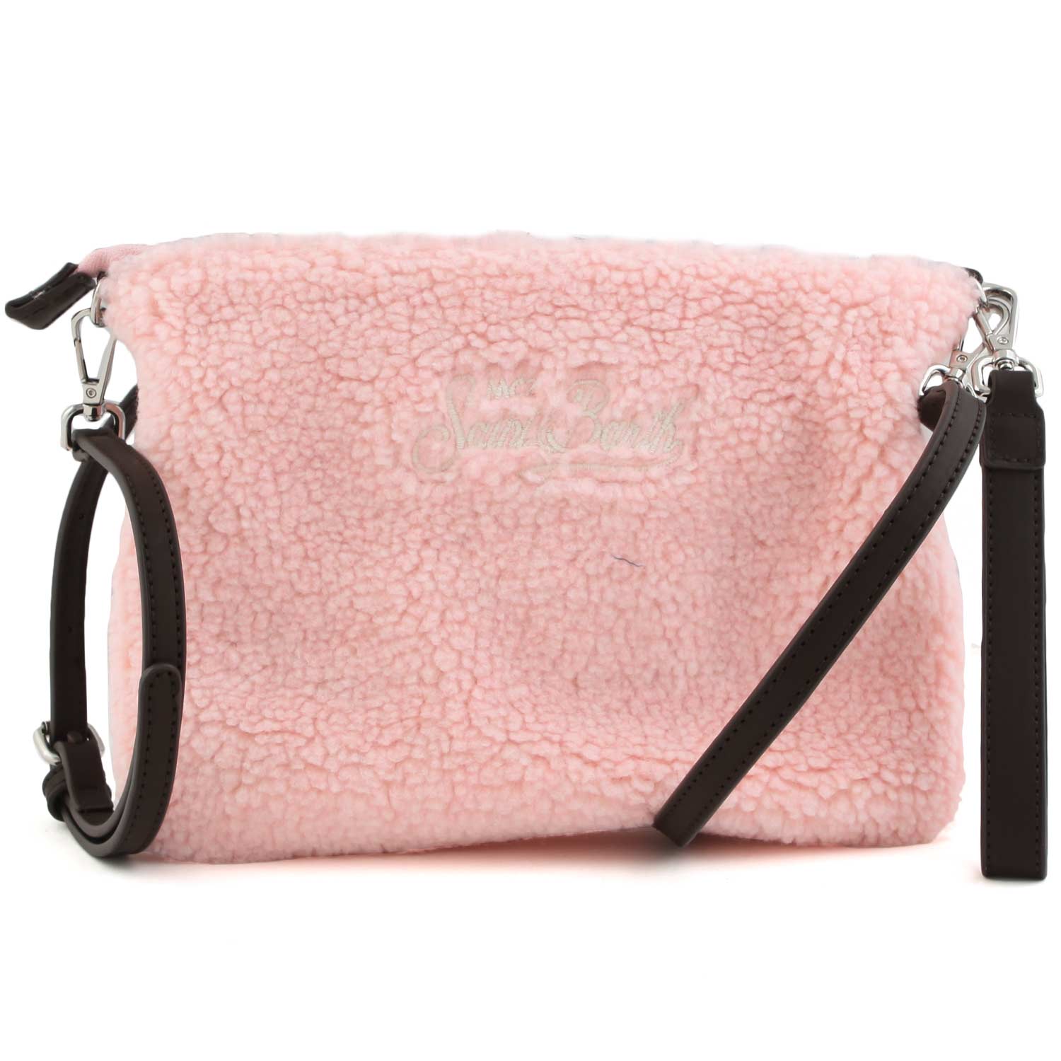 BORSETTA PARISIENNE SHERPA ROSA CON LOGHI BIANCHI - annameglio.com abbigliamento moda