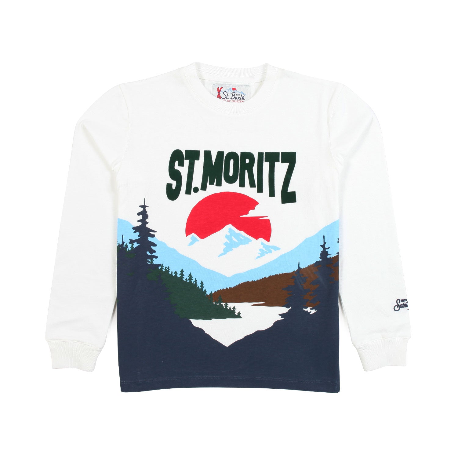 T-SHIRT MANICA LUNGA BIANCA CON STAMPA ST MORITZ - annameglio.com abbigliamento moda