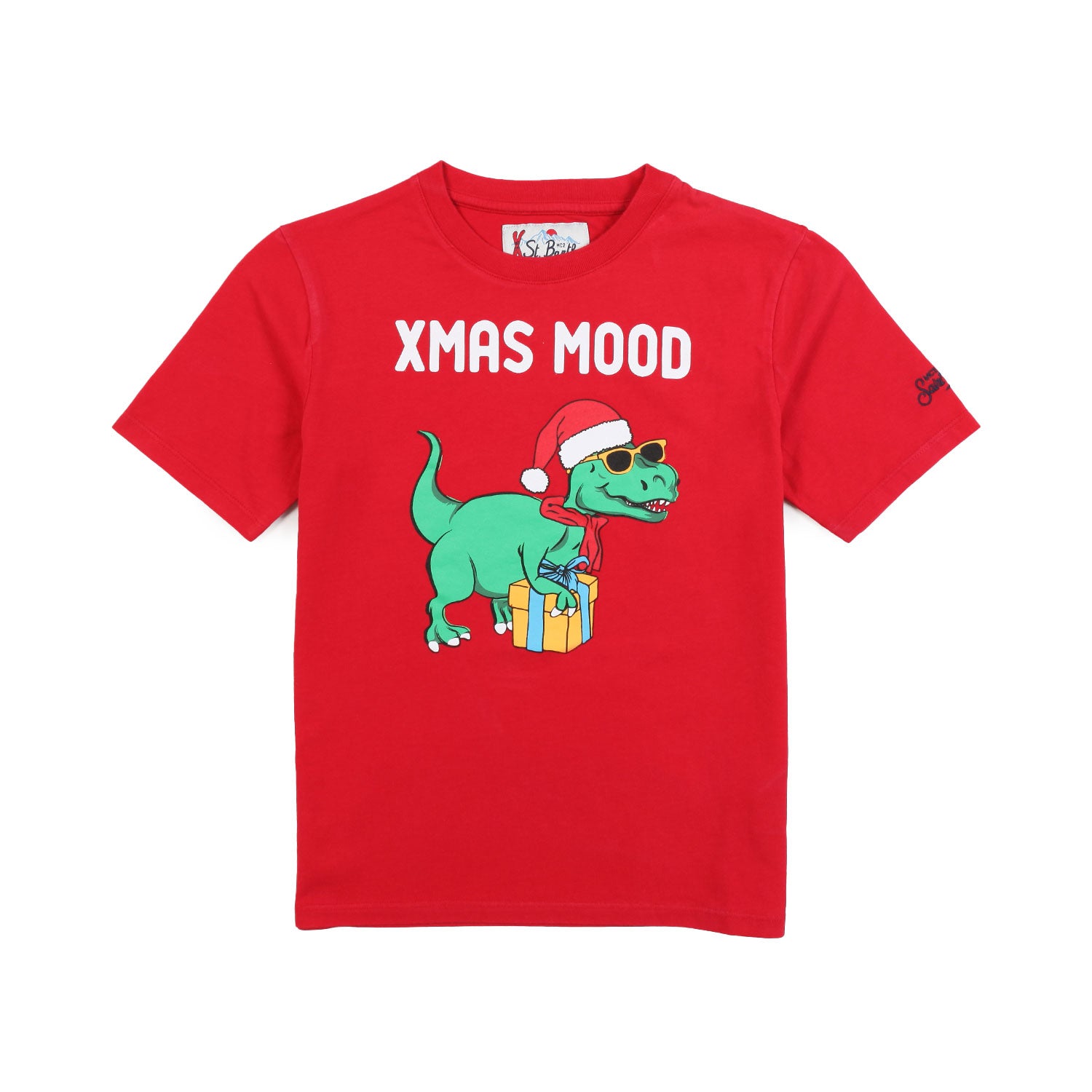 T-SHIRT ROSSA CON STAMPA DINOSAURO BABBO NATALE - annameglio.com abbigliamento moda