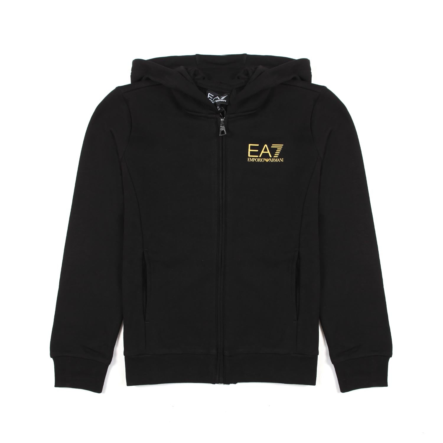 FELPA HOODIE NERA CON LOGO EA7 ORO - annameglio.com abbigliamento moda