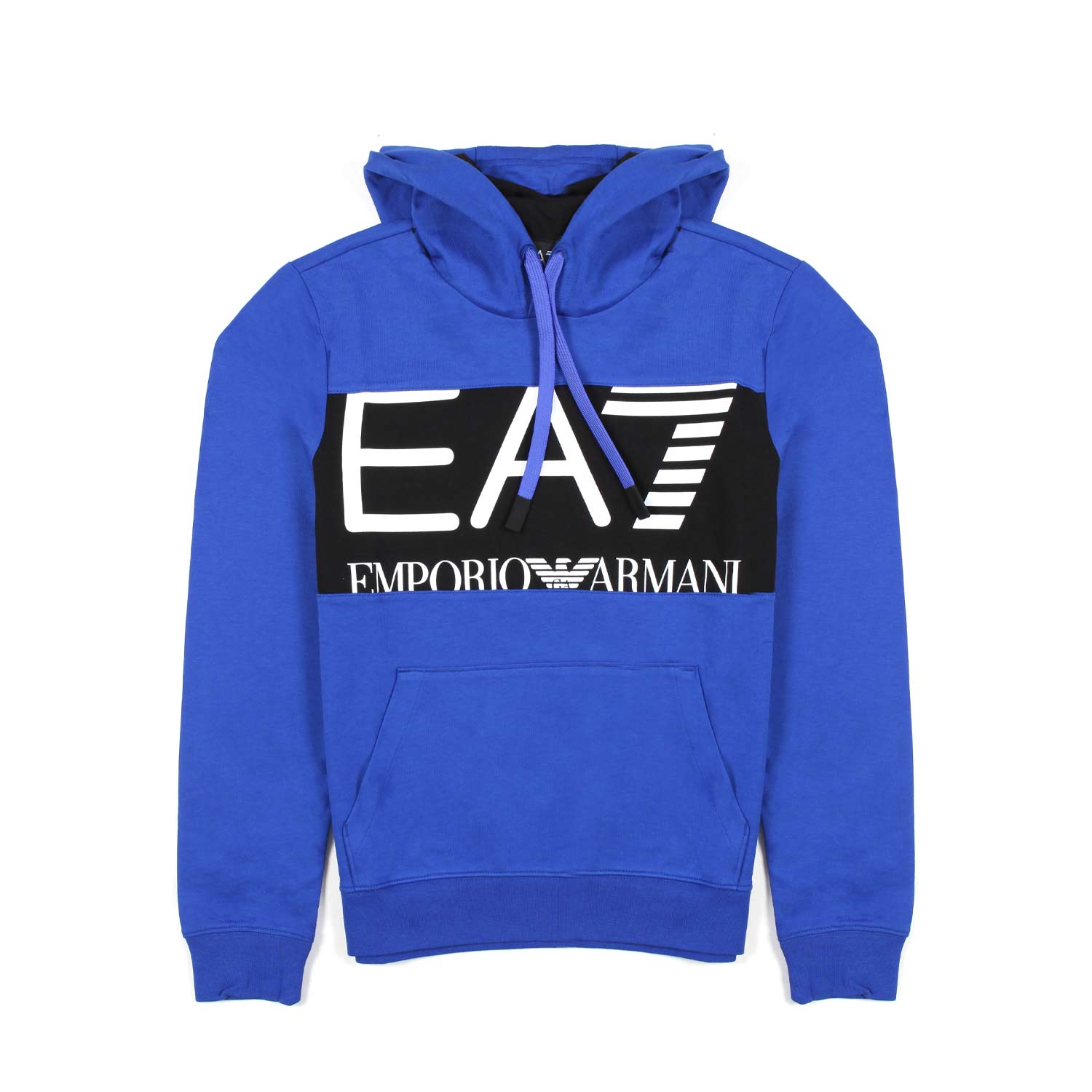 FELPA BLU ROYAL CON CAPPUCCIO E LOGO EA7 - annameglio.com abbigliamento moda