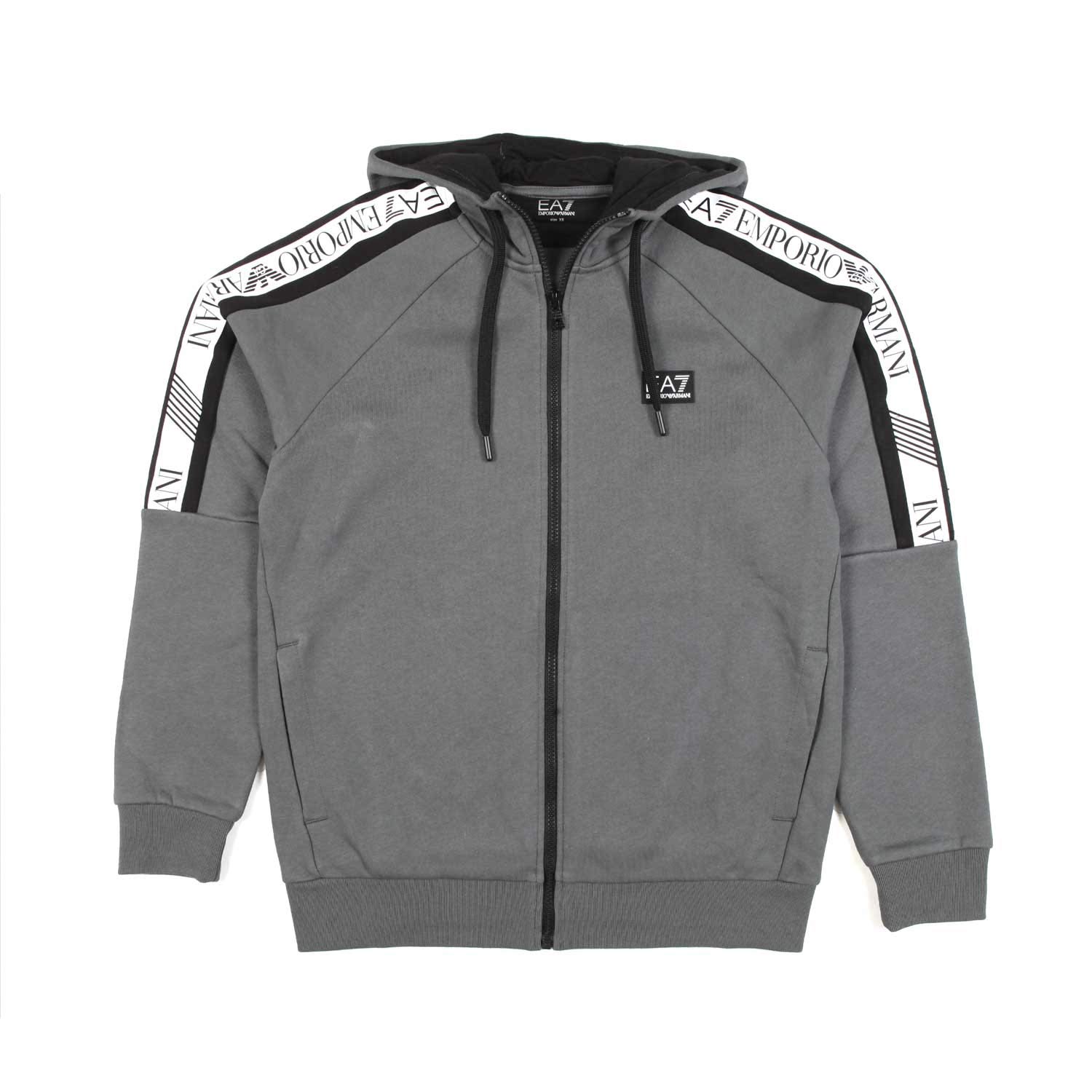 FELPA GRIGIA CON CAPPUCCIO E STRISCE LOGO BIANCHE - annameglio.com abbigliamento moda