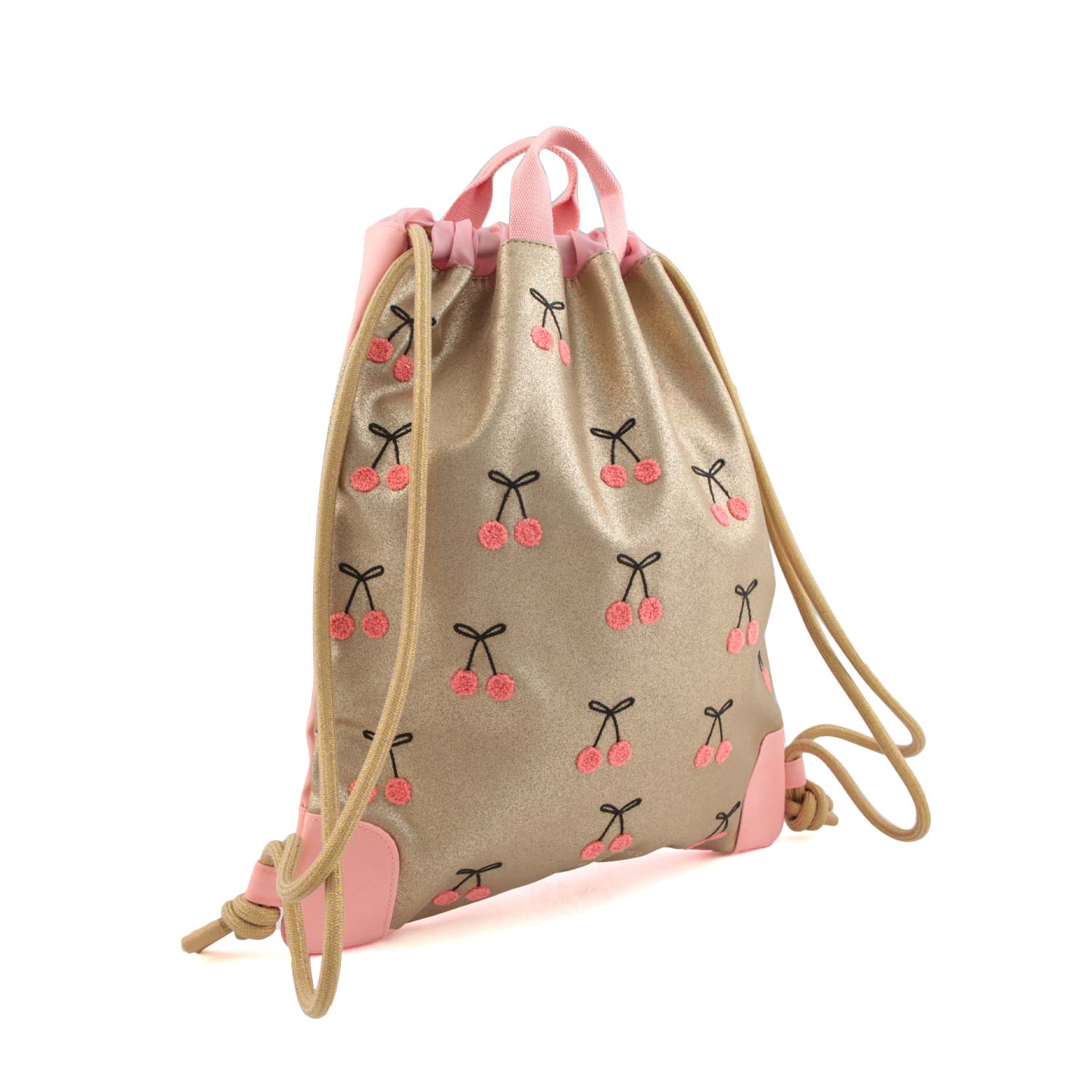 ZAINO A SACCA CHERRY POMPON ROSA E ORO - annameglio.com abbigliamento moda