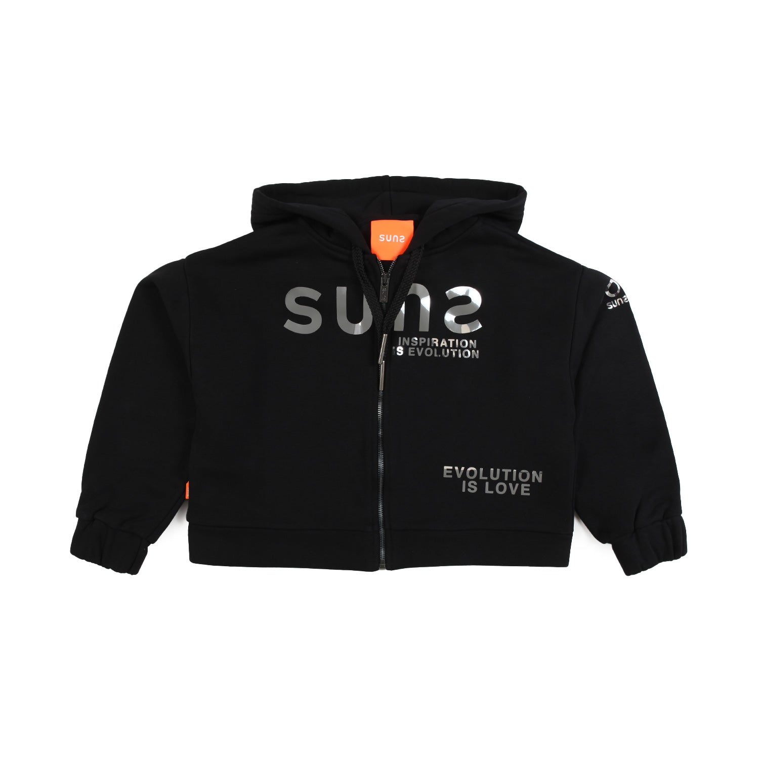 FELPA HOODIE NERA CON LOGO SILVER E ZIP - annameglio.com abbigliamento moda