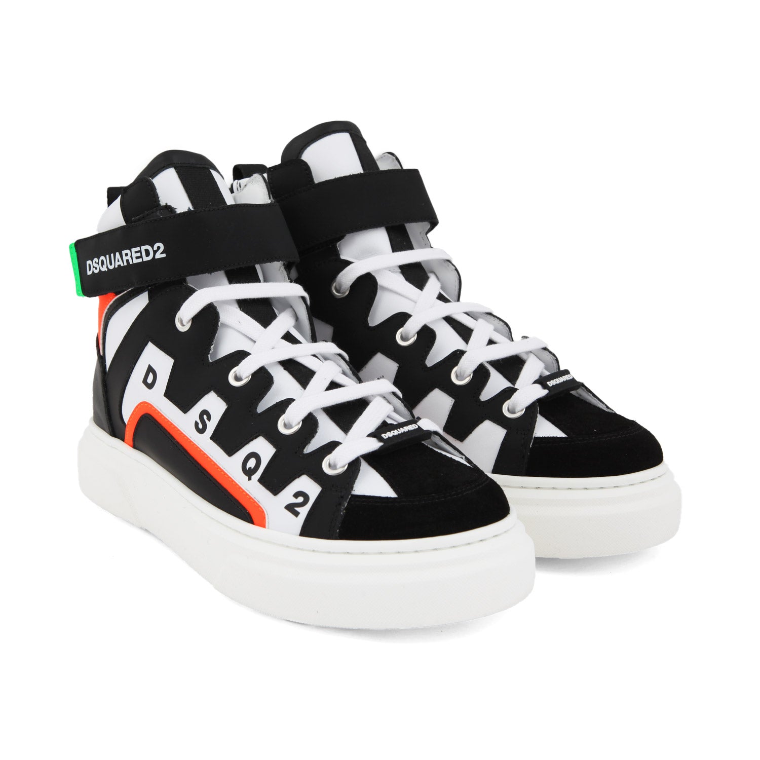 SNEAKER HIGH-TOP NERA E BIANCA CON DETTAGLI FLUO - annameglio.com abbigliamento moda