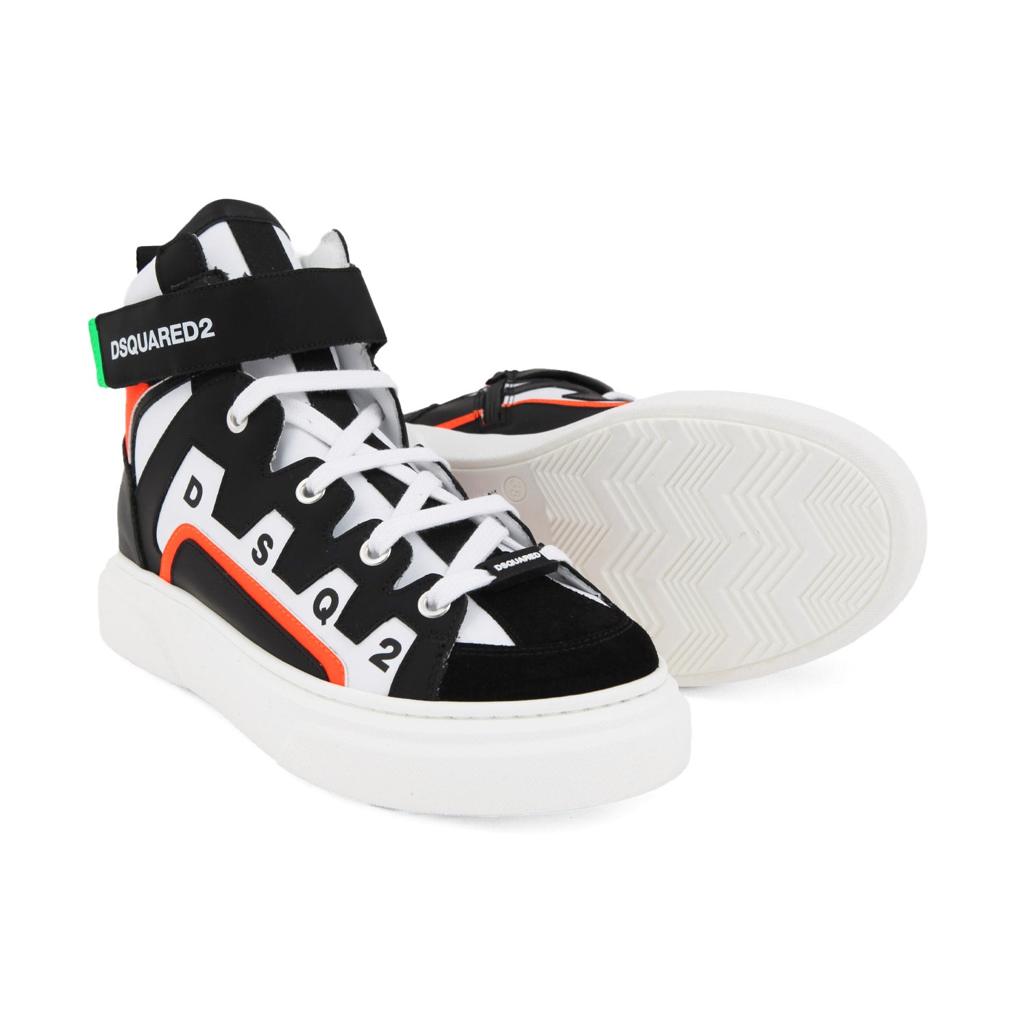 SNEAKER HIGH-TOP NERA E BIANCA CON DETTAGLI FLUO - annameglio.com abbigliamento moda