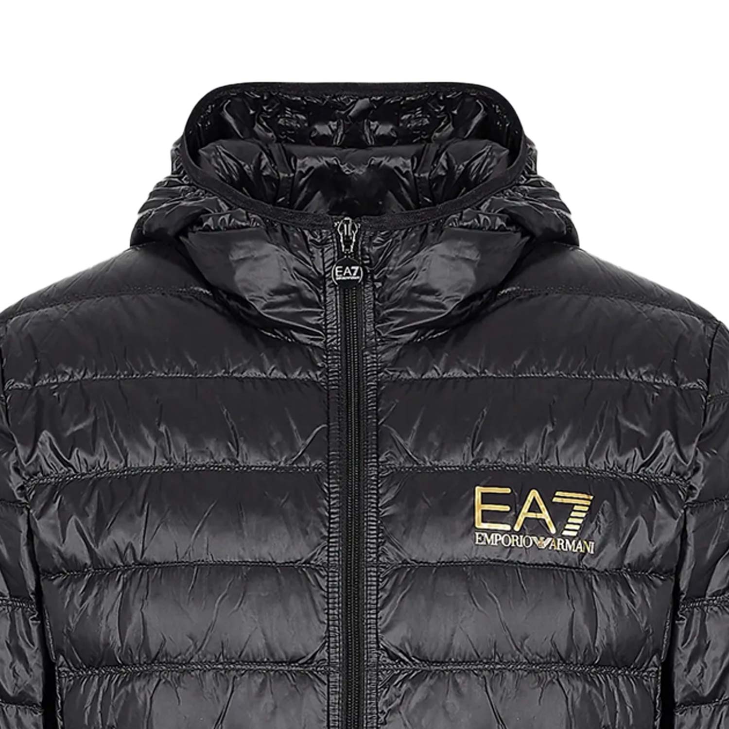 PIUMINO NERO CON LOGO EA7 ORO - annameglio.com abbigliamento moda