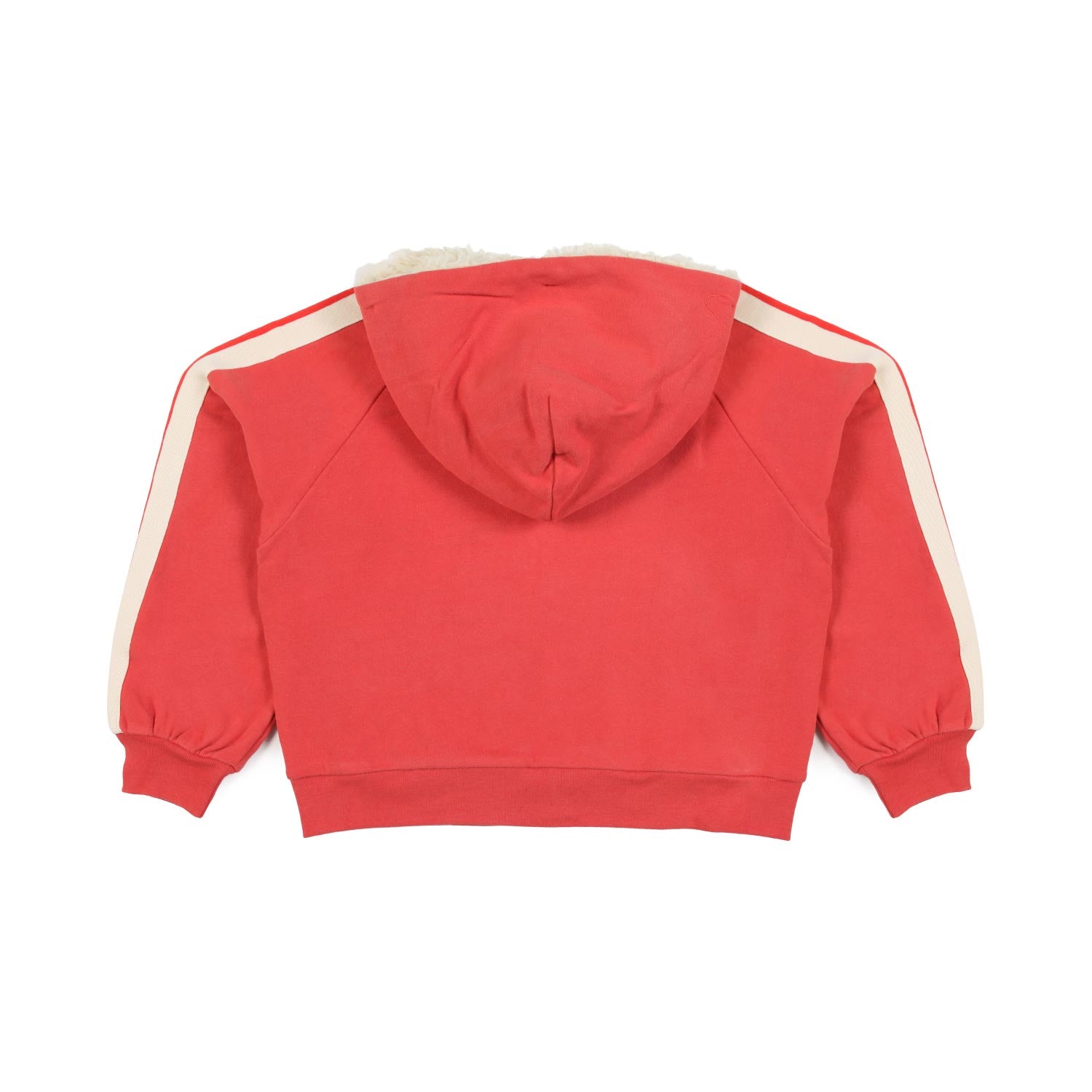 FELPA ROSSO CORALLO CON CAPPUCCIO TEDDY BEIGE - annameglio.com abbigliamento moda