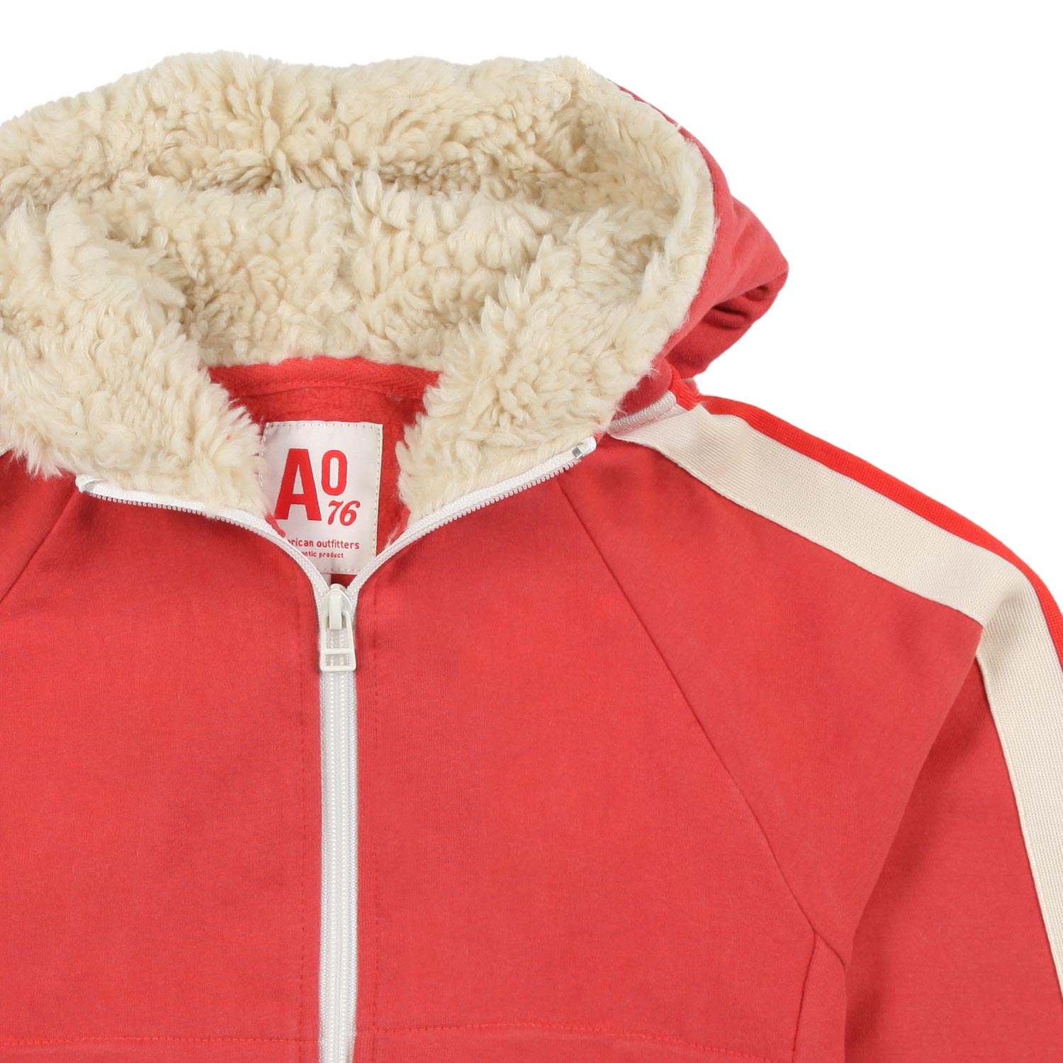 FELPA ROSSO CORALLO CON CAPPUCCIO TEDDY BEIGE - annameglio.com abbigliamento moda