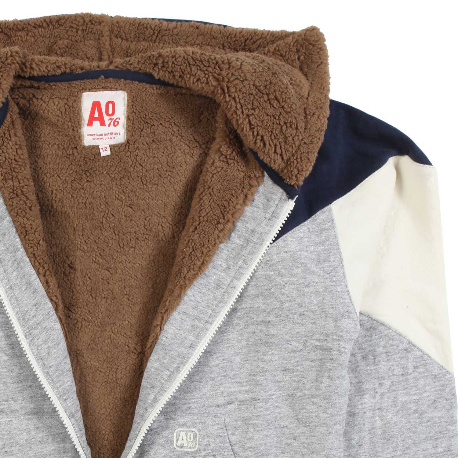 FELPA HOODIE GRIGIA E BLU CON FODERA TEDDY MARRONE - annameglio.com abbigliamento moda