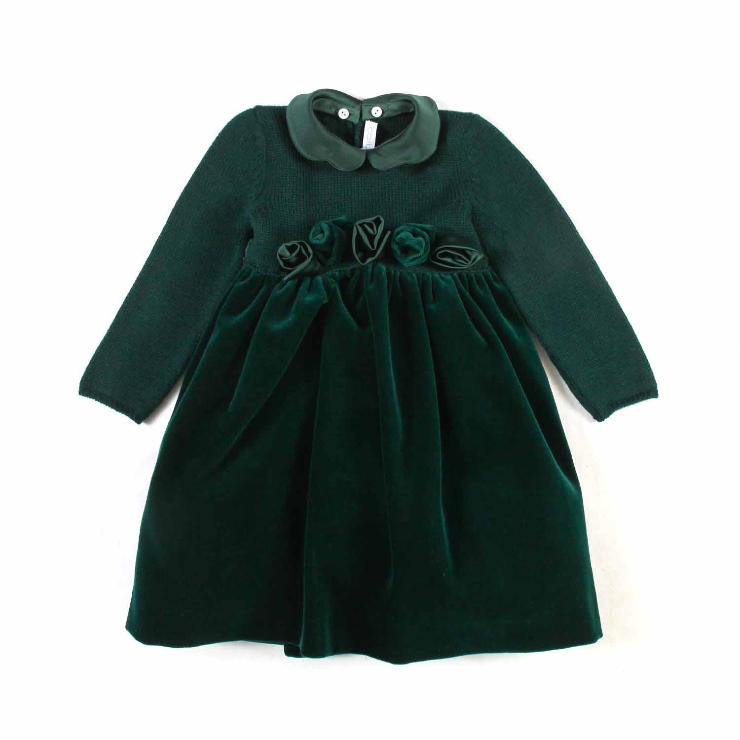 VESTITO VERDE DI LANA E VELLUTO BIMBA E NEONATA - annameglio.com abbigliamento moda