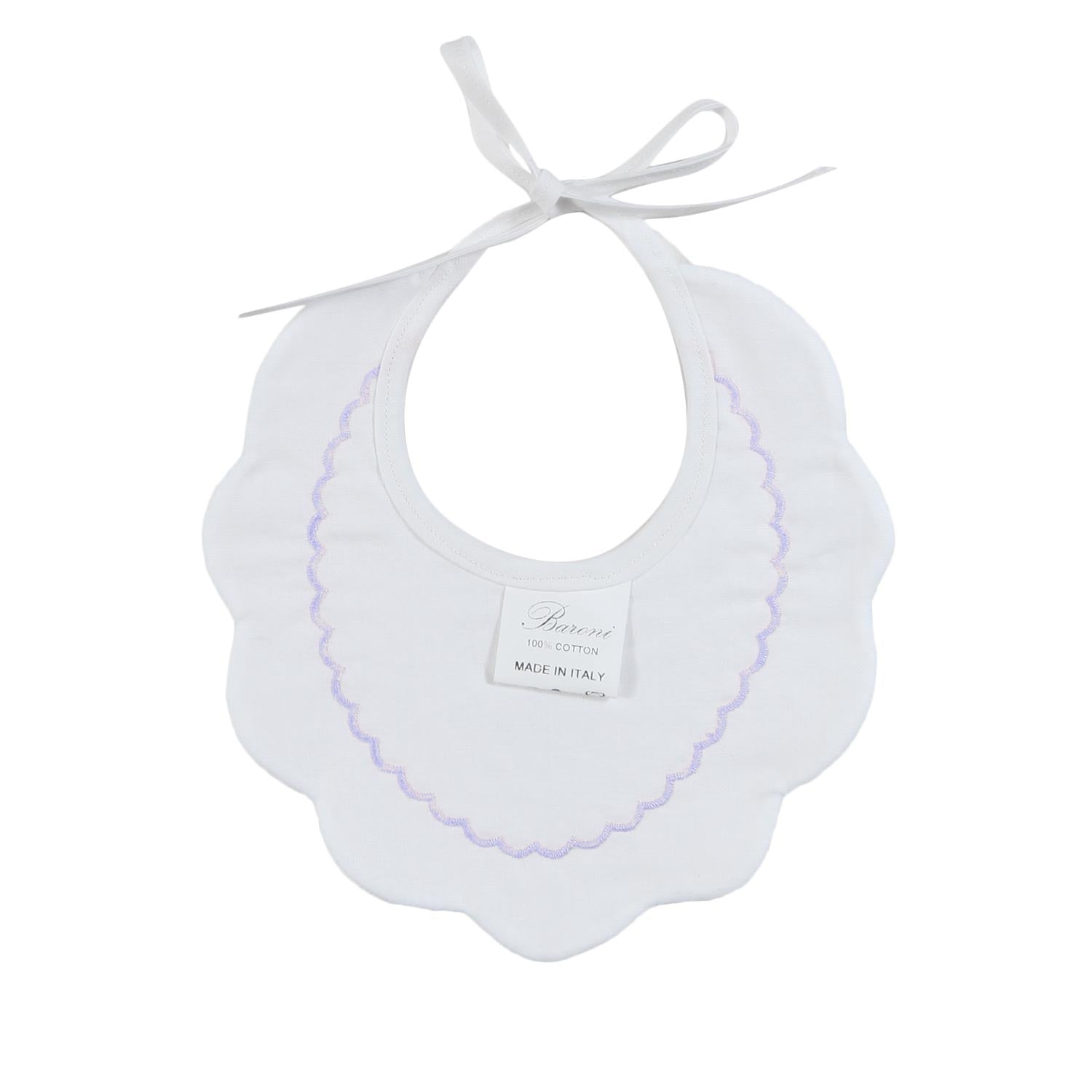 BAVAGLINO SMERLATO BIANCO CON RICAMO CELESTE - annameglio.com abbigliamento moda