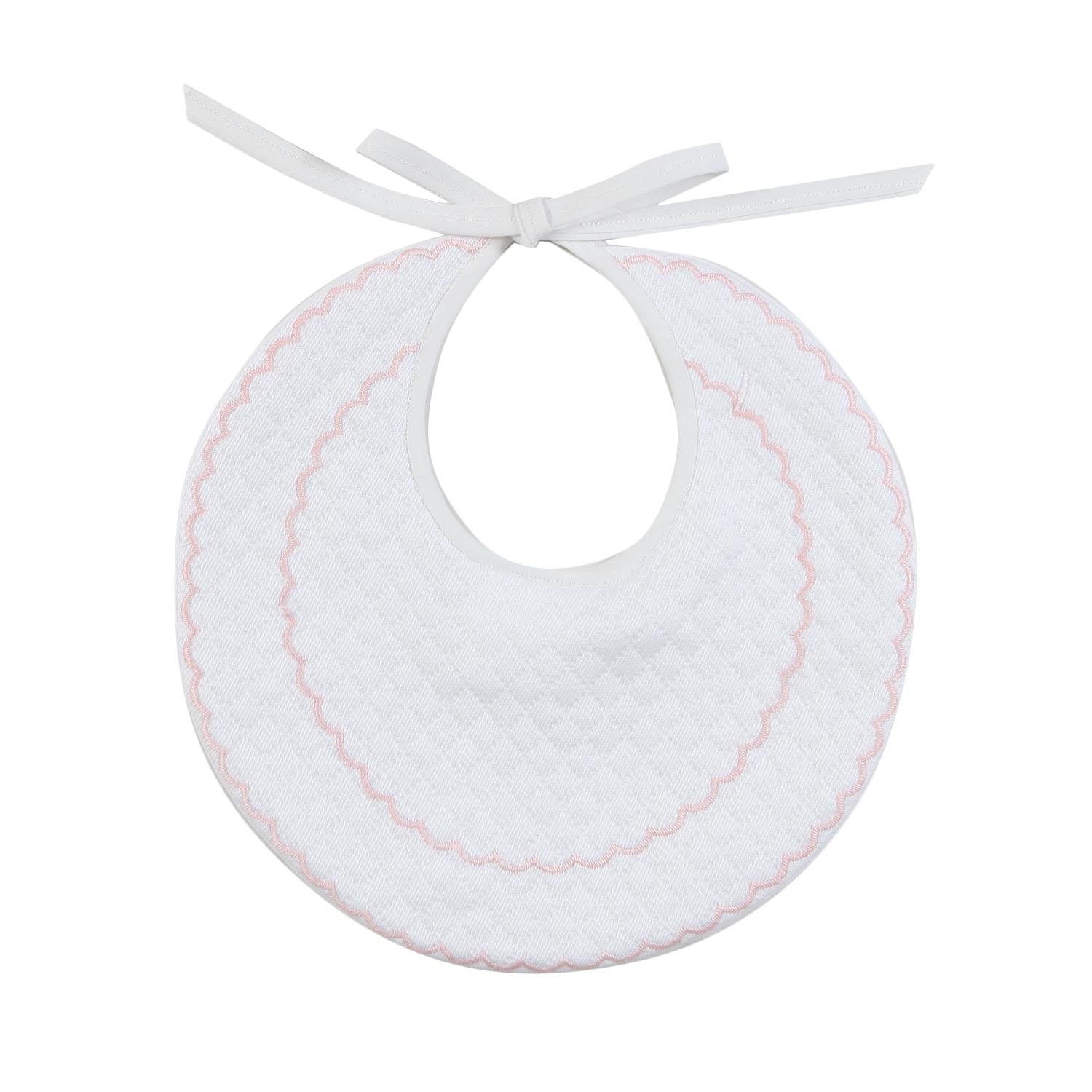 BAVAGLINO ROTONDO BIANCO CON RICAMO ROSA - annameglio.com abbigliamento moda