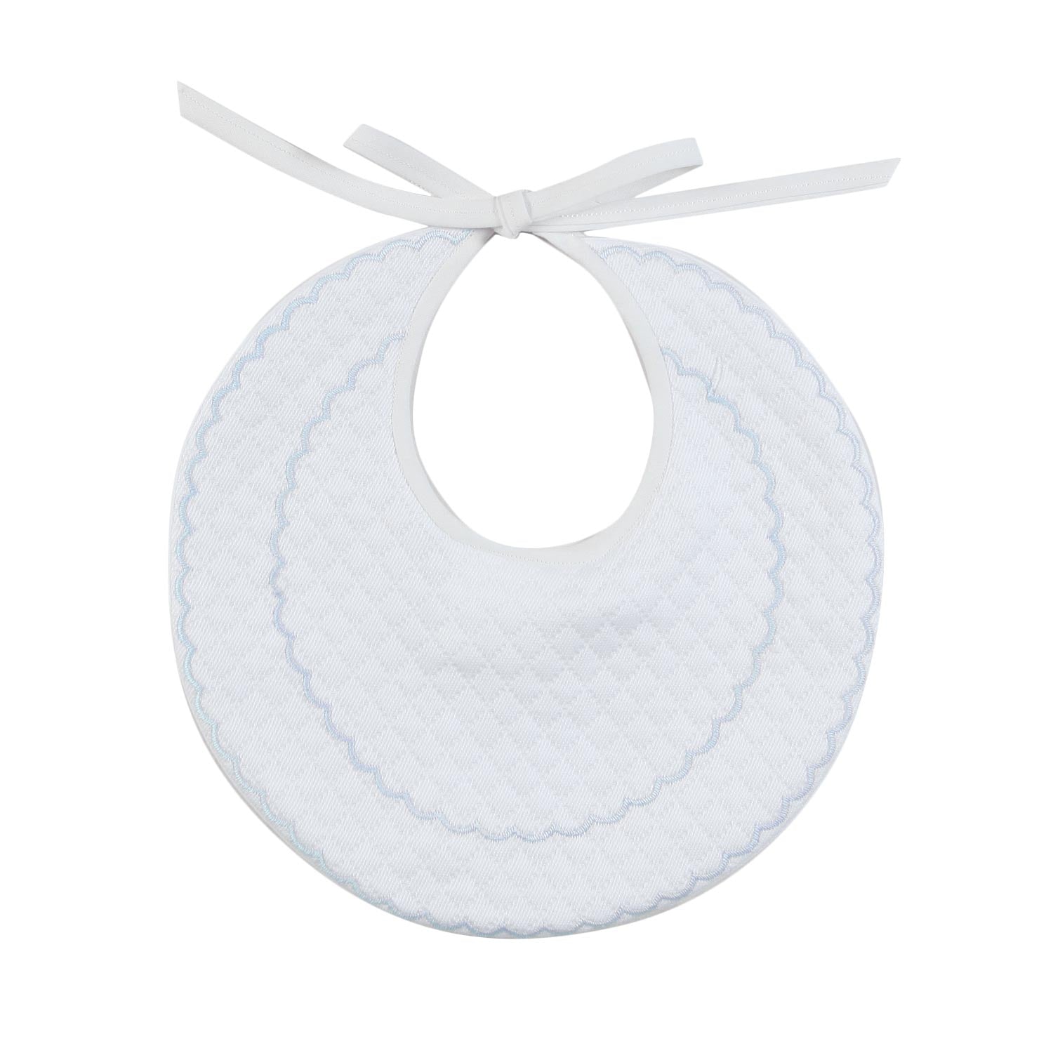 BAVAGLINO ROTONDO BIANCO CON RICAMO CELESTE - annameglio.com abbigliamento moda