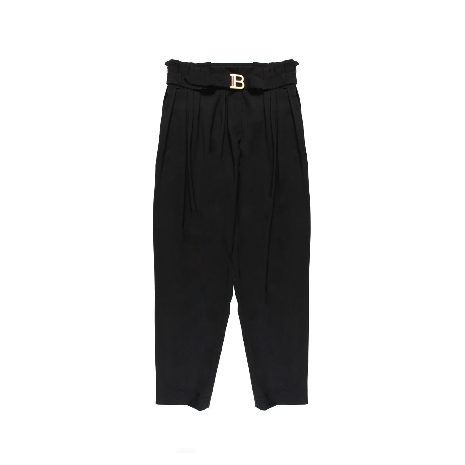 PANTALONE FRESCO LANA NERO CON CINTURA ORO - annameglio.com abbigliamento moda