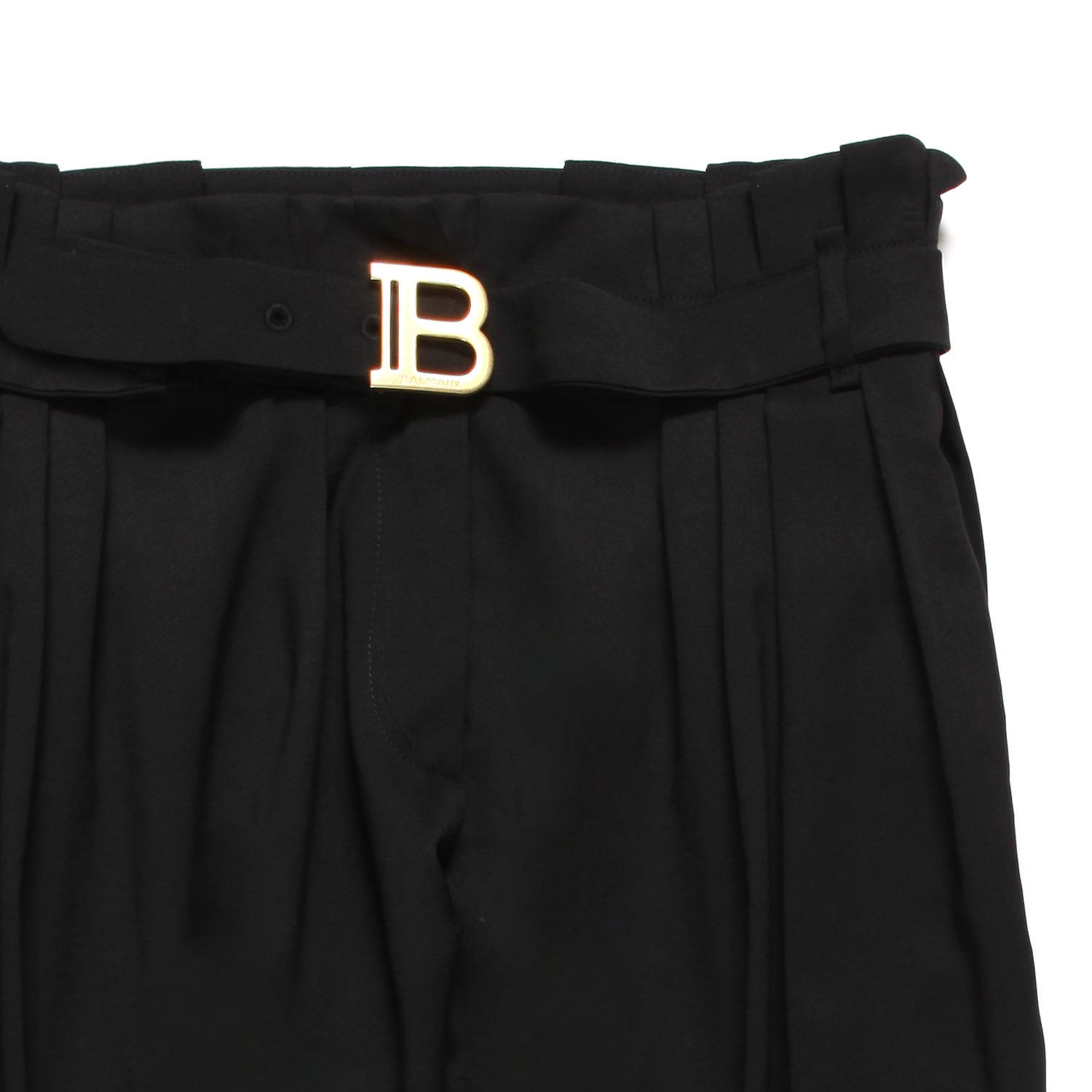 PANTALONE FRESCO LANA NERO CON CINTURA ORO - annameglio.com abbigliamento moda