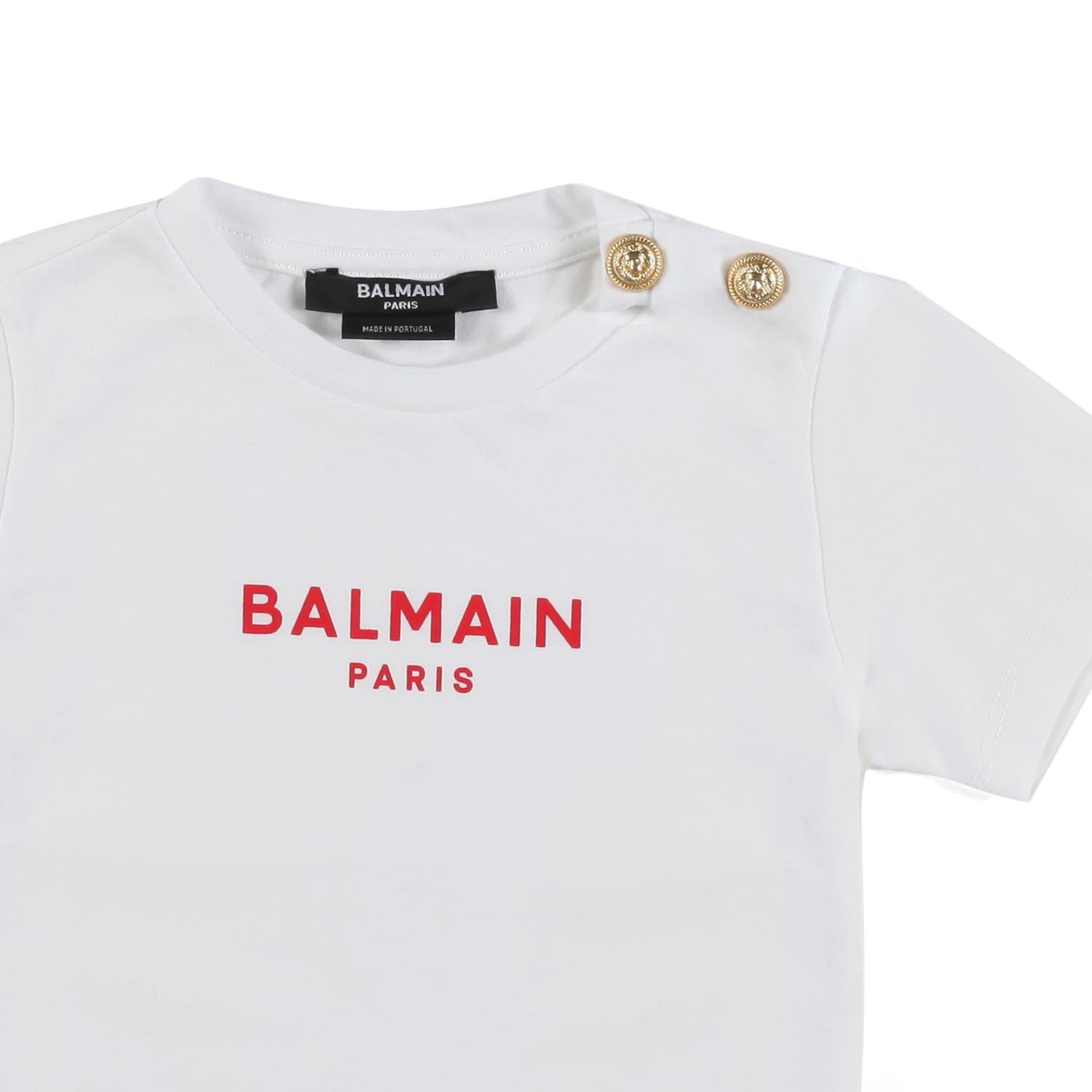 T-SHIRT BIANCA BIMBA CON LOGO ROSSO E BOTTONI ORO - annameglio.com abbigliamento moda