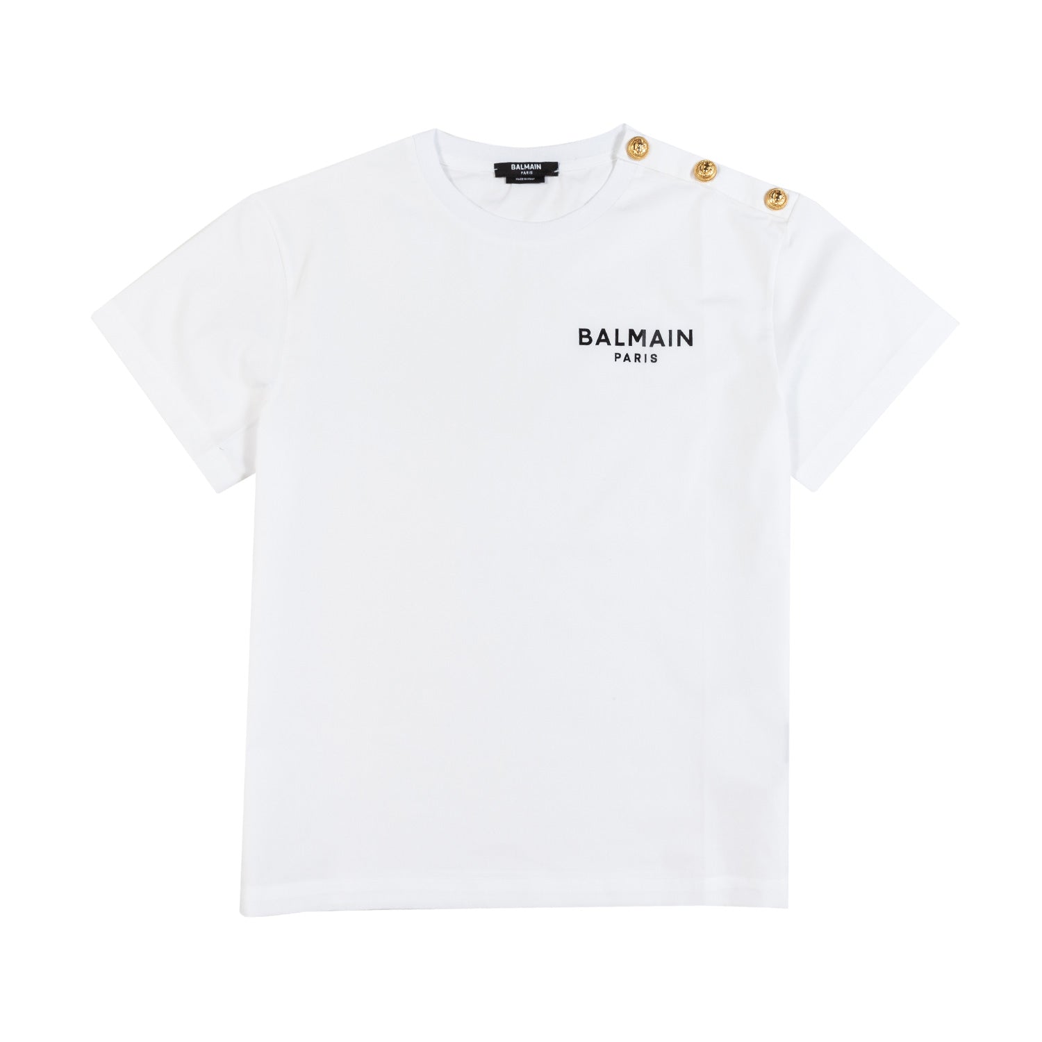 T-SHIRT BIANCA CON MINI LOGO NERO E BOTTONI ORO - annameglio.com abbigliamento moda