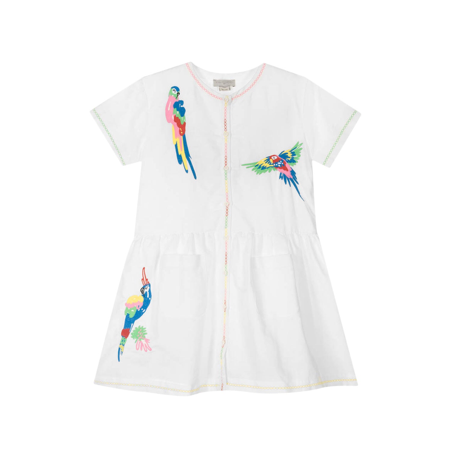 ABITO BIANCO CON PAPPAGALLI MULTICOLOR BAMBINA - annameglio.com abbigliamento moda