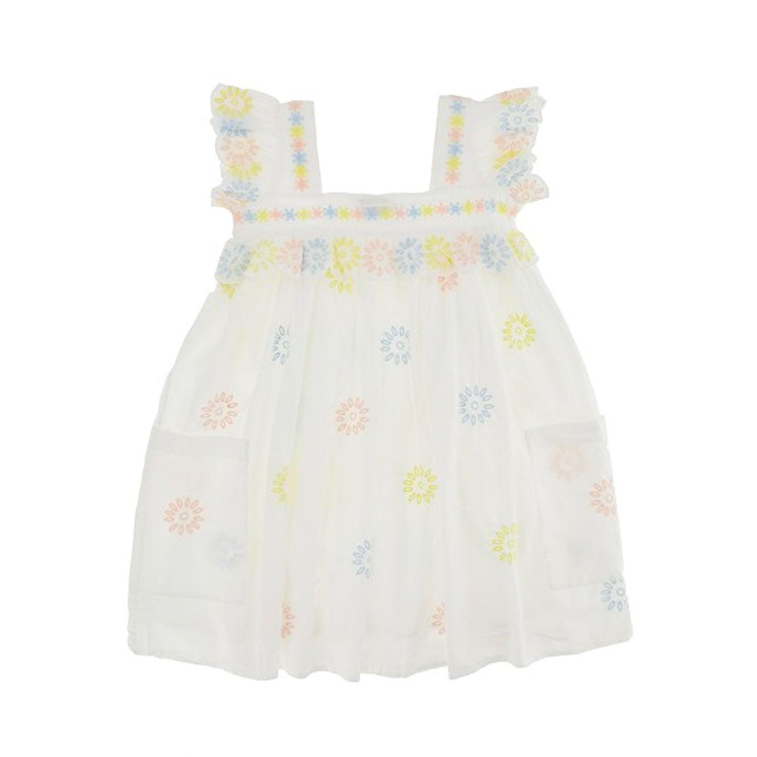 ABITO AVORIO CON FIORI RICAMATI MULTICOLOR BAMBINA - annameglio.com abbigliamento moda