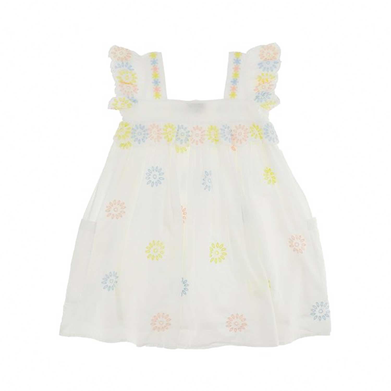 ABITO AVORIO CON FIORI RICAMATI MULTICOLOR BAMBINA - annameglio.com abbigliamento moda