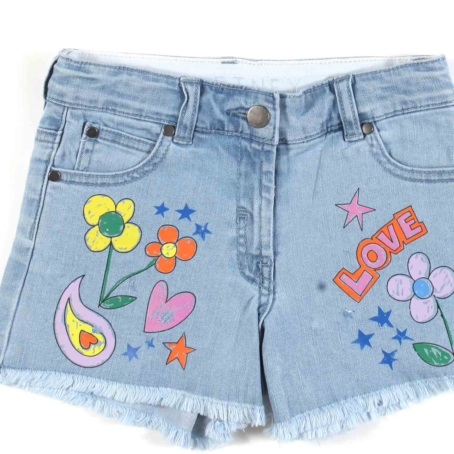 SHORTS DENIM CHIARO CON STAMPE MULTICOLOR BAMBINA - annameglio.com abbigliamento moda