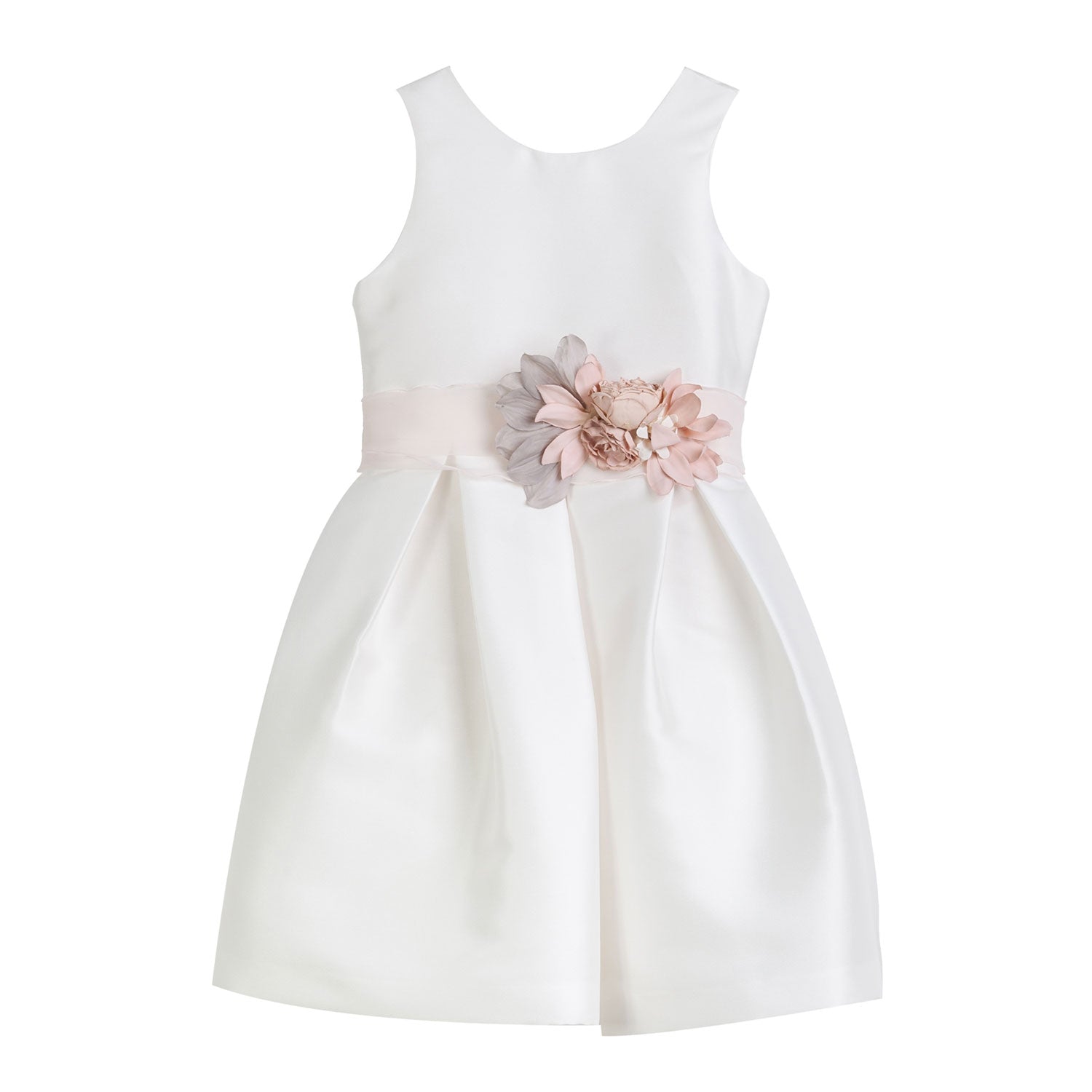 ABITO MIKADO AVORIO CON SPILLA FLOREALE ROSA - annameglio.com abbigliamento moda