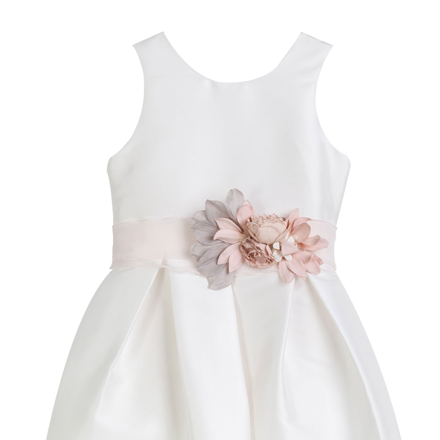 ABITO MIKADO AVORIO CON SPILLA FLOREALE ROSA - annameglio.com abbigliamento moda