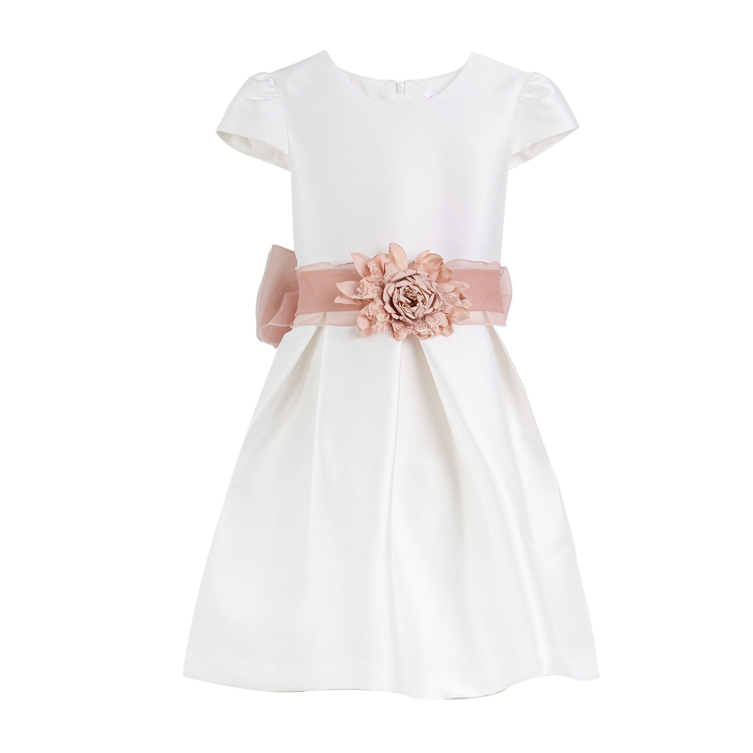 ABITO MIKADO BIANCO CON CINTURA E FIORE CIPRIA - annameglio.com abbigliamento moda