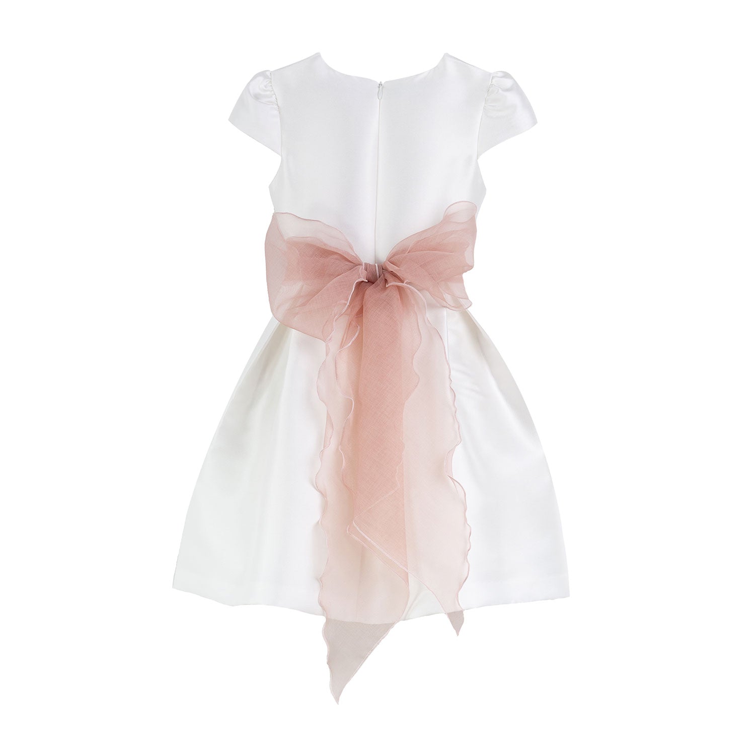 ABITO MIKADO BIANCO CON CINTURA E FIORE CIPRIA - annameglio.com abbigliamento moda