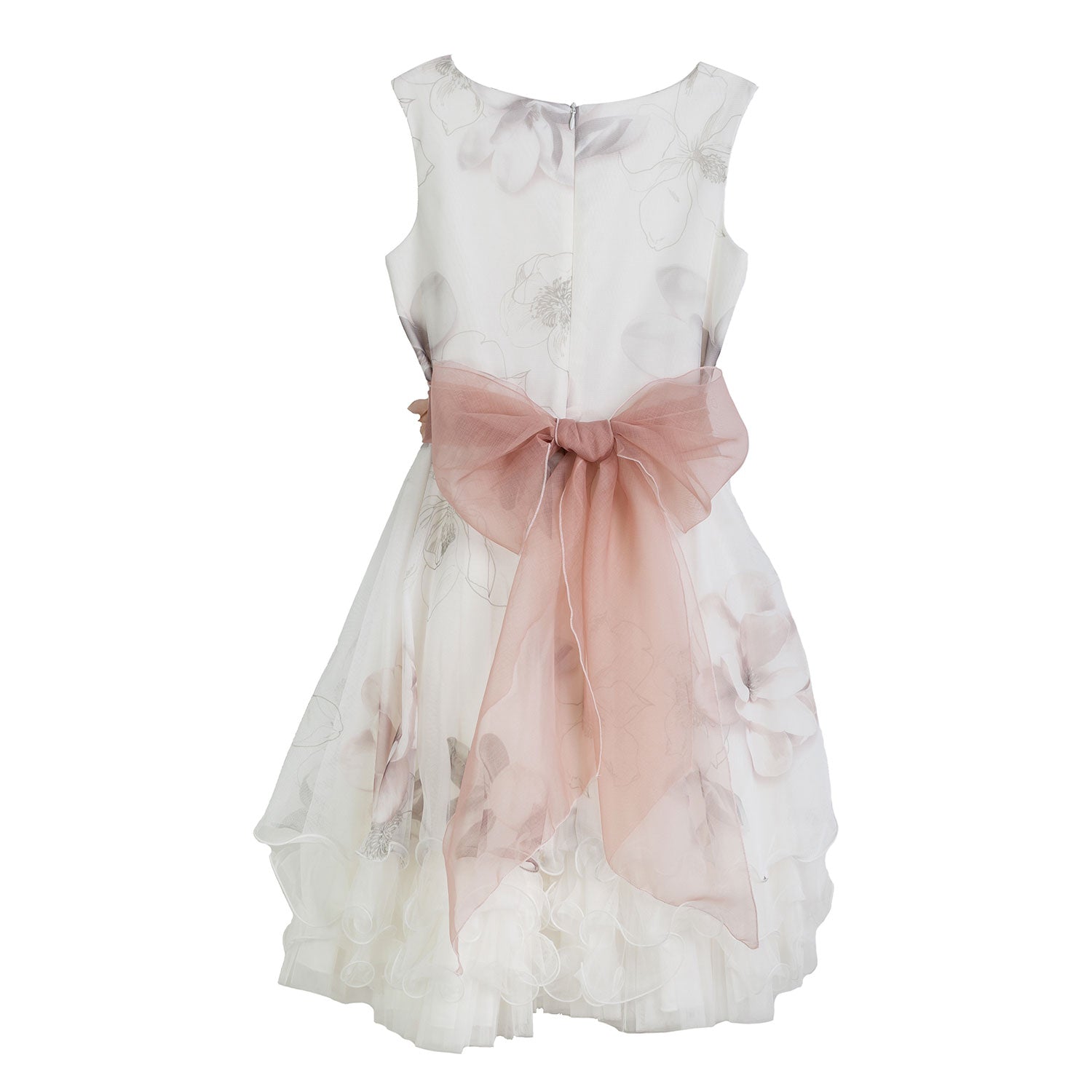 ABITO FLOREALE BIANCO IN TULLE CON CINTURA SALMONE - annameglio.com abbigliamento moda