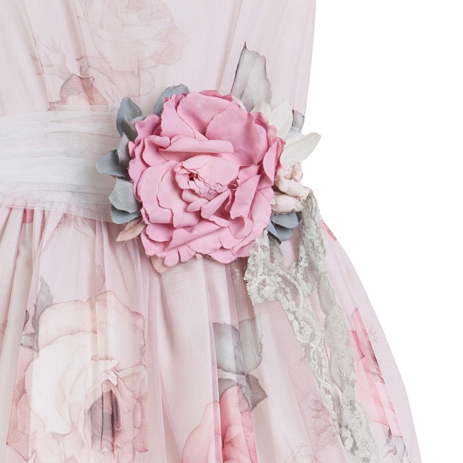 ABITO FLOREALE ROSA IN TULLE CON CINTURA - annameglio.com abbigliamento moda