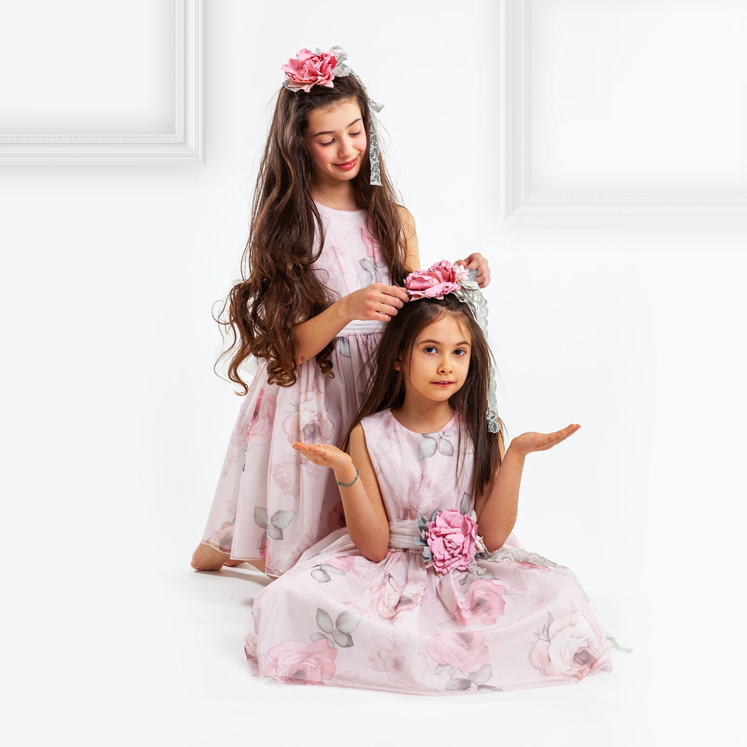 ABITO FLOREALE ROSA IN TULLE CON CINTURA - annameglio.com abbigliamento moda