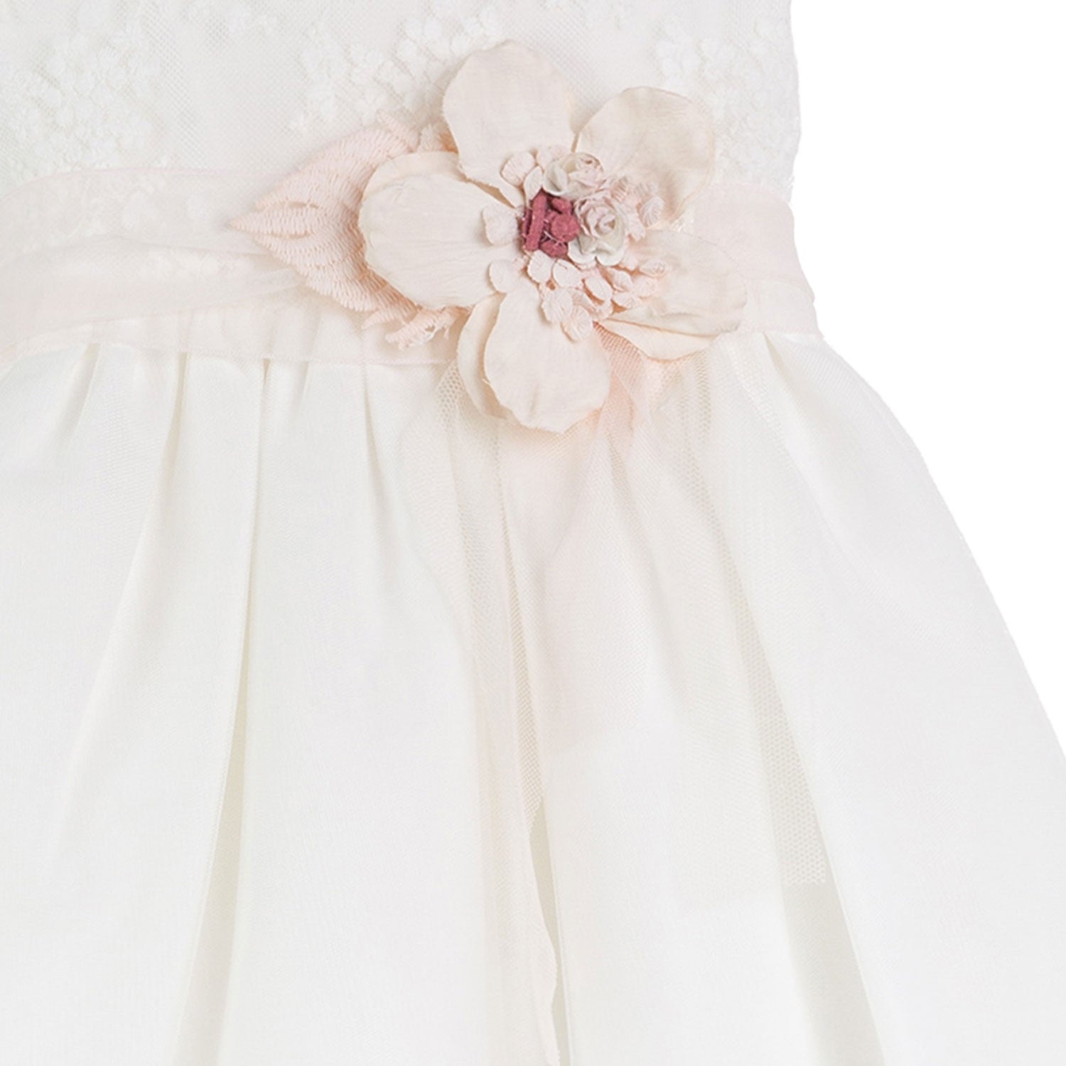 MINI ABITO BIANCO RICAMATO CON FIORE ROSA CHIARO - annameglio.com abbigliamento moda