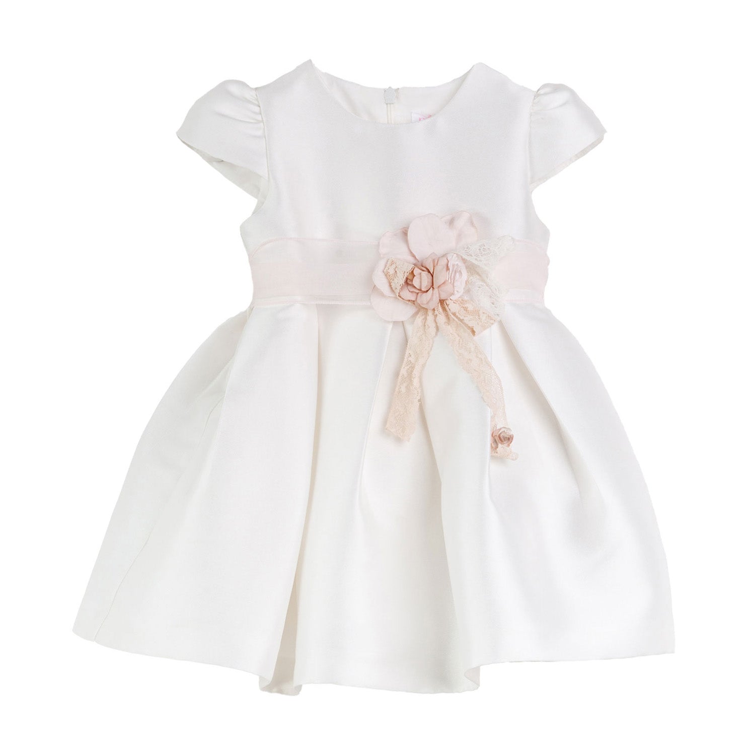 MINI ABITO MIKADO BIANCO CON CINTURA ROSA CHIARO - annameglio.com abbigliamento moda